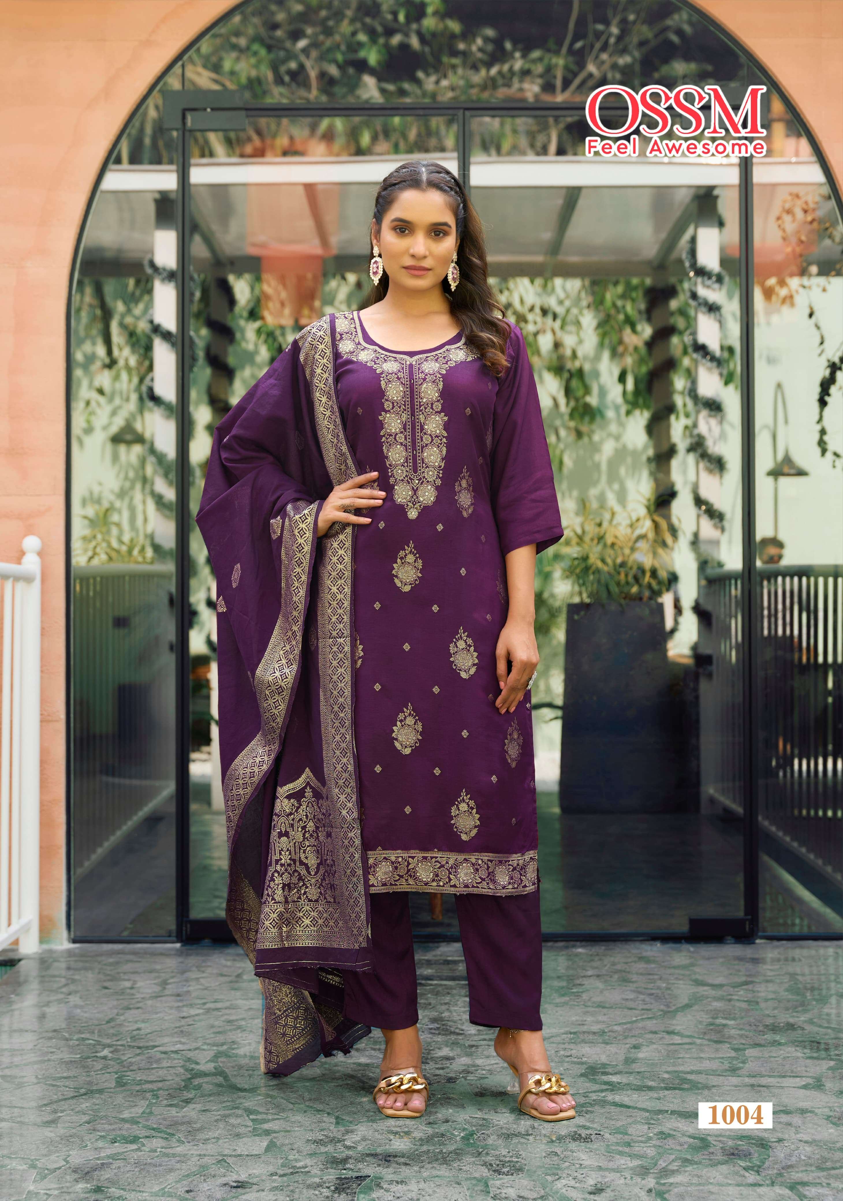 OSSM MISHTI SILK JACQUARD FANCY WORK KURTI COMBO SET 