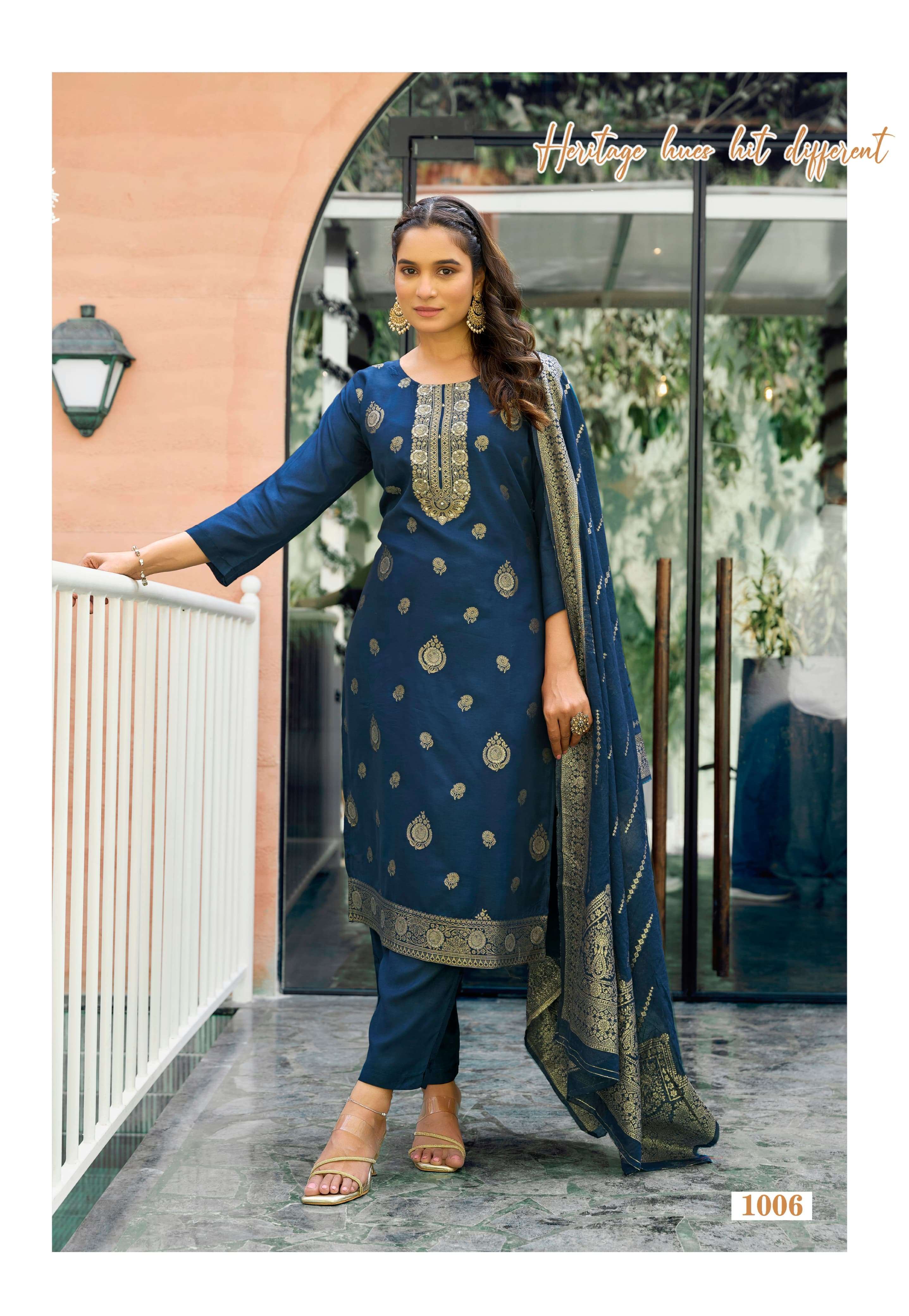 OSSM MISHTI SILK JACQUARD FANCY WORK KURTI COMBO SET 