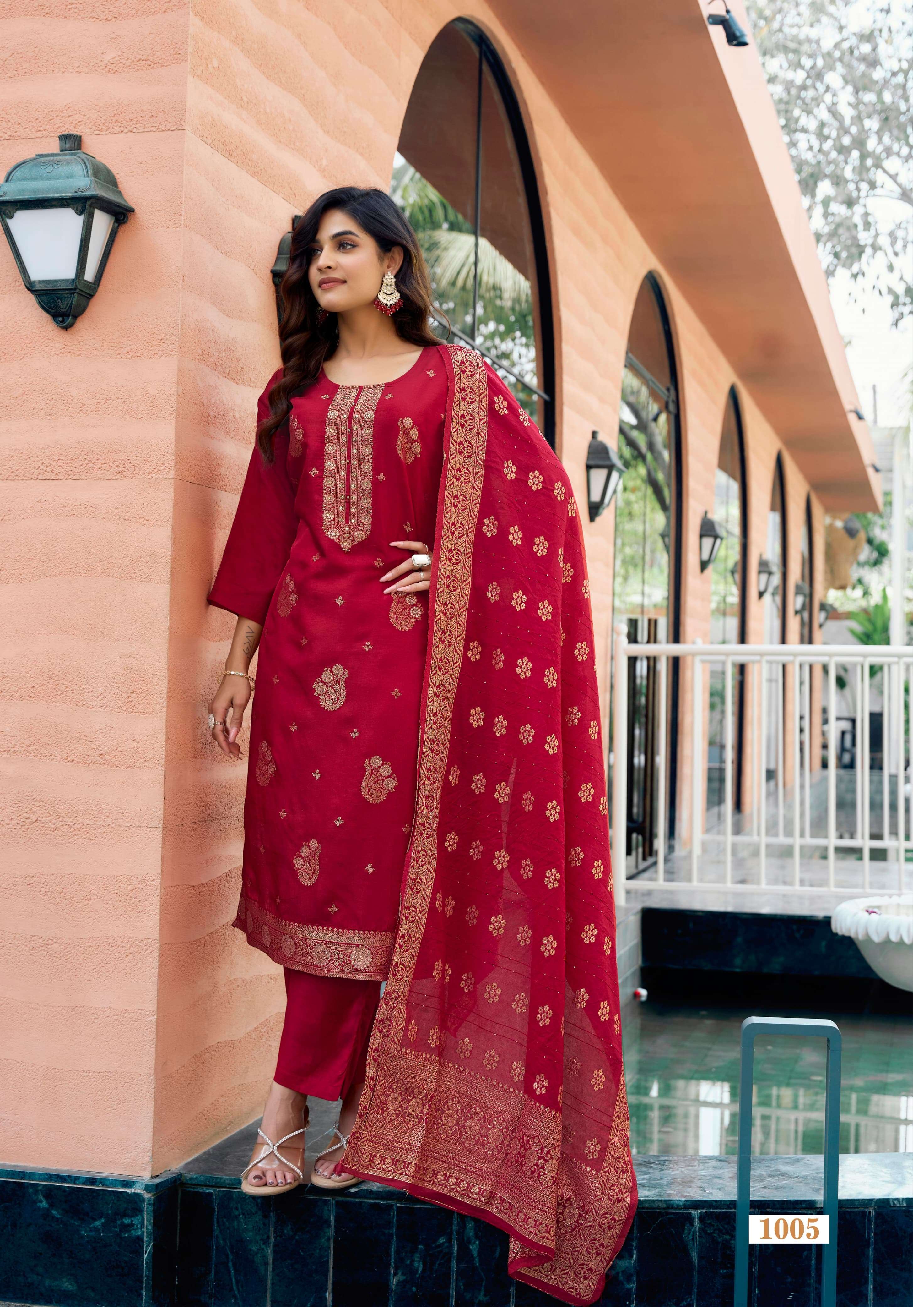 OSSM MISHTI SILK JACQUARD FANCY WORK KURTI COMBO SET 