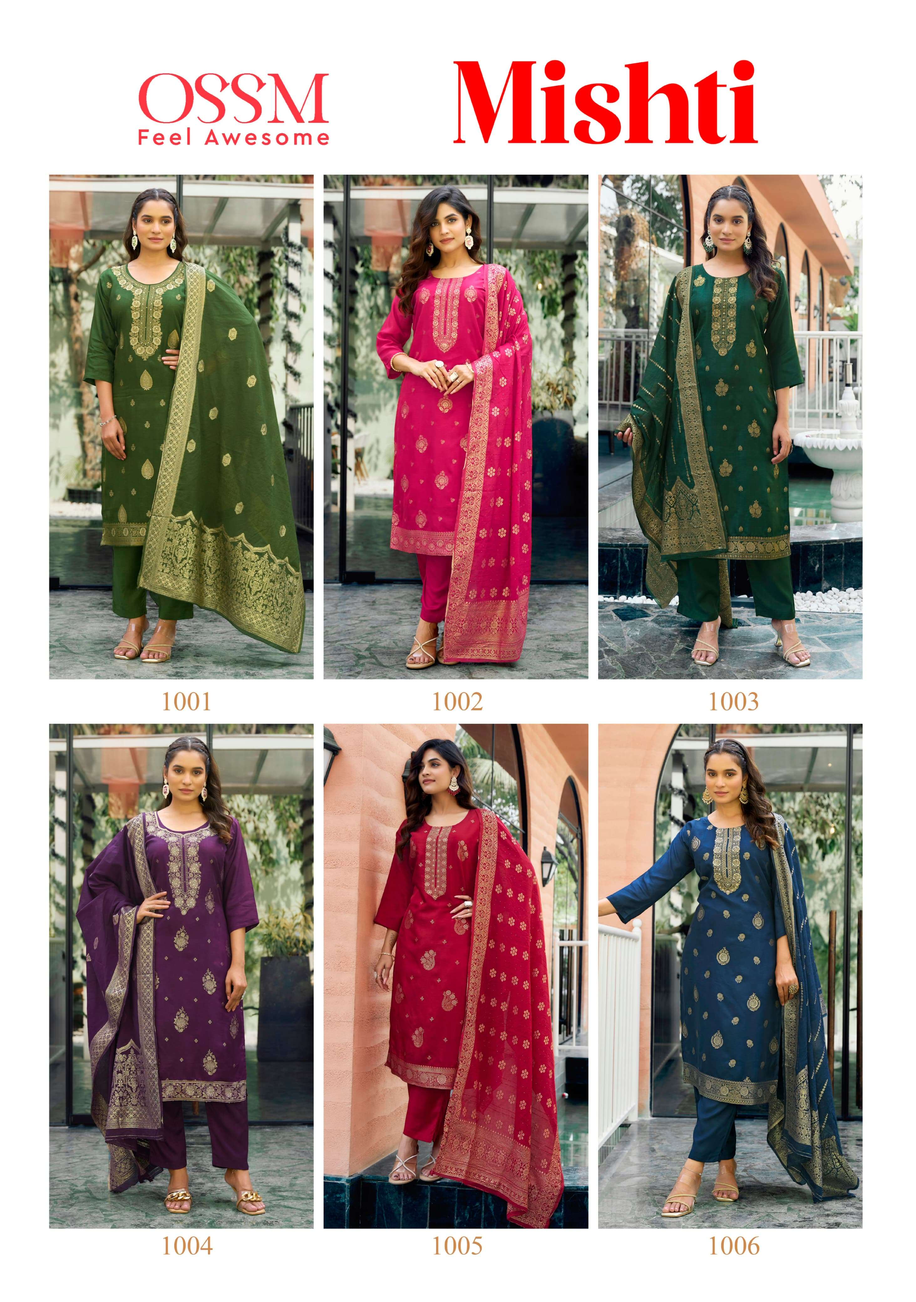 OSSM MISHTI SILK JACQUARD FANCY WORK KURTI COMBO SET 