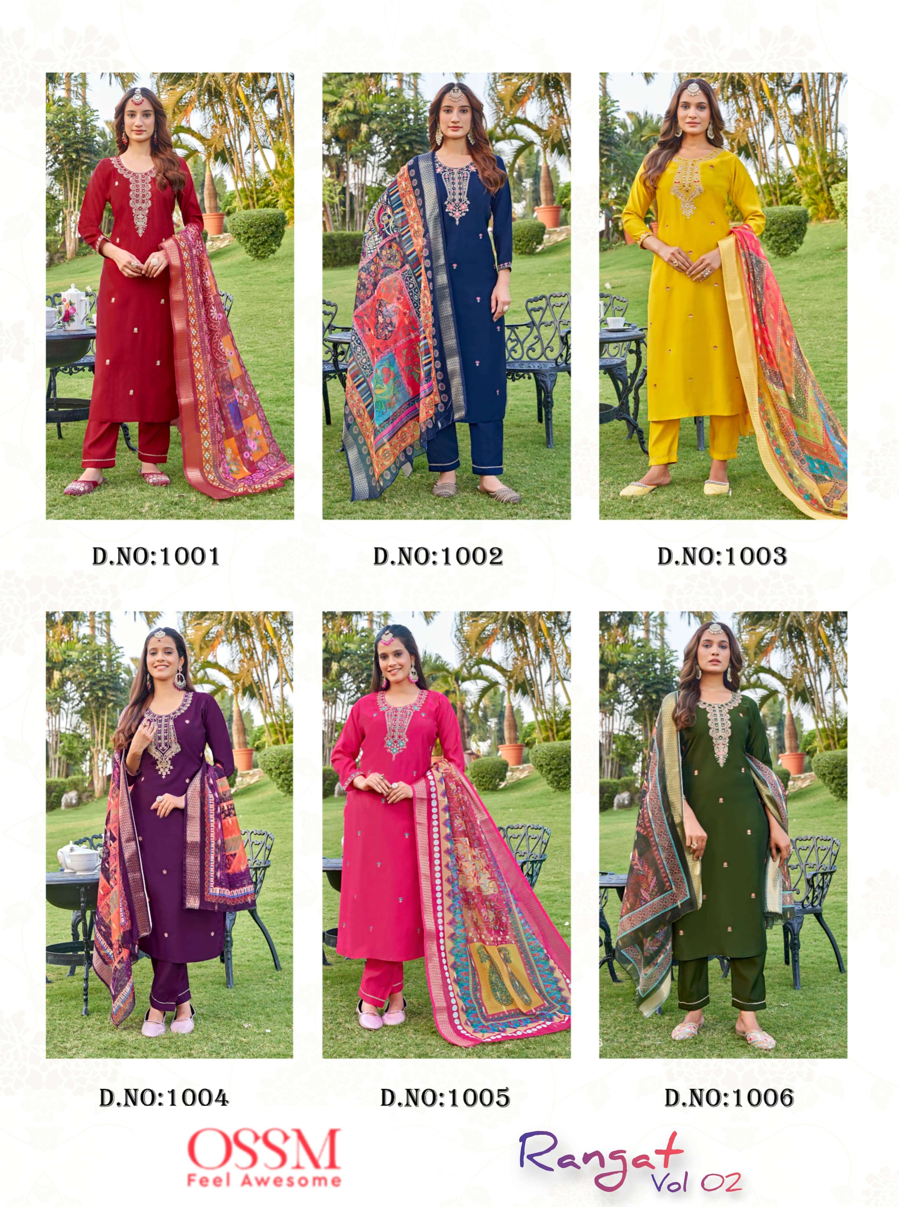 OSSM RANGAT VOL 2 VISCOSE SILK FANCY WORKS KURTI COMBO SET 