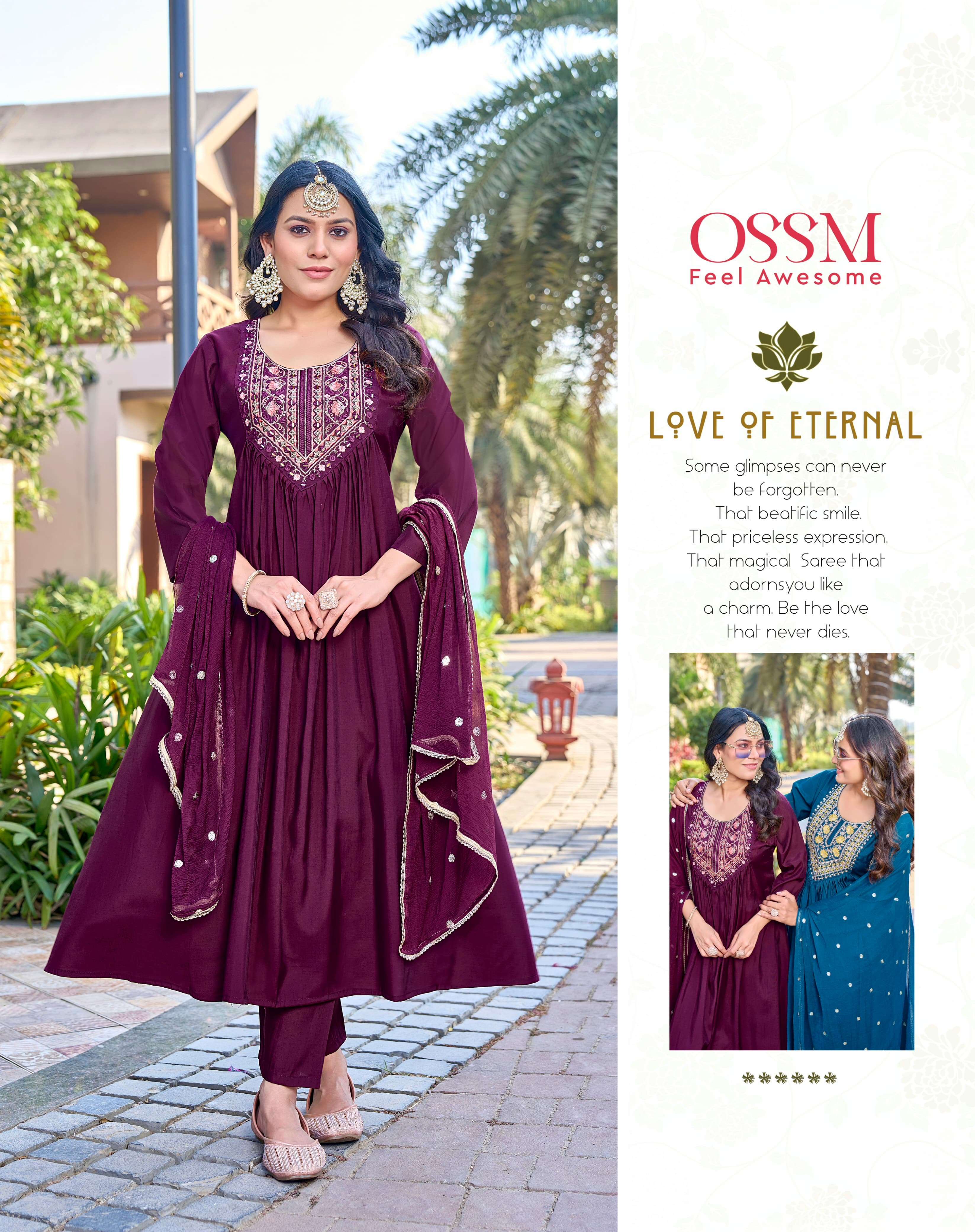 OSSM RUTBAA SILK DESIGNER NAIRA STYLE LADIES KURTI COMBO SET