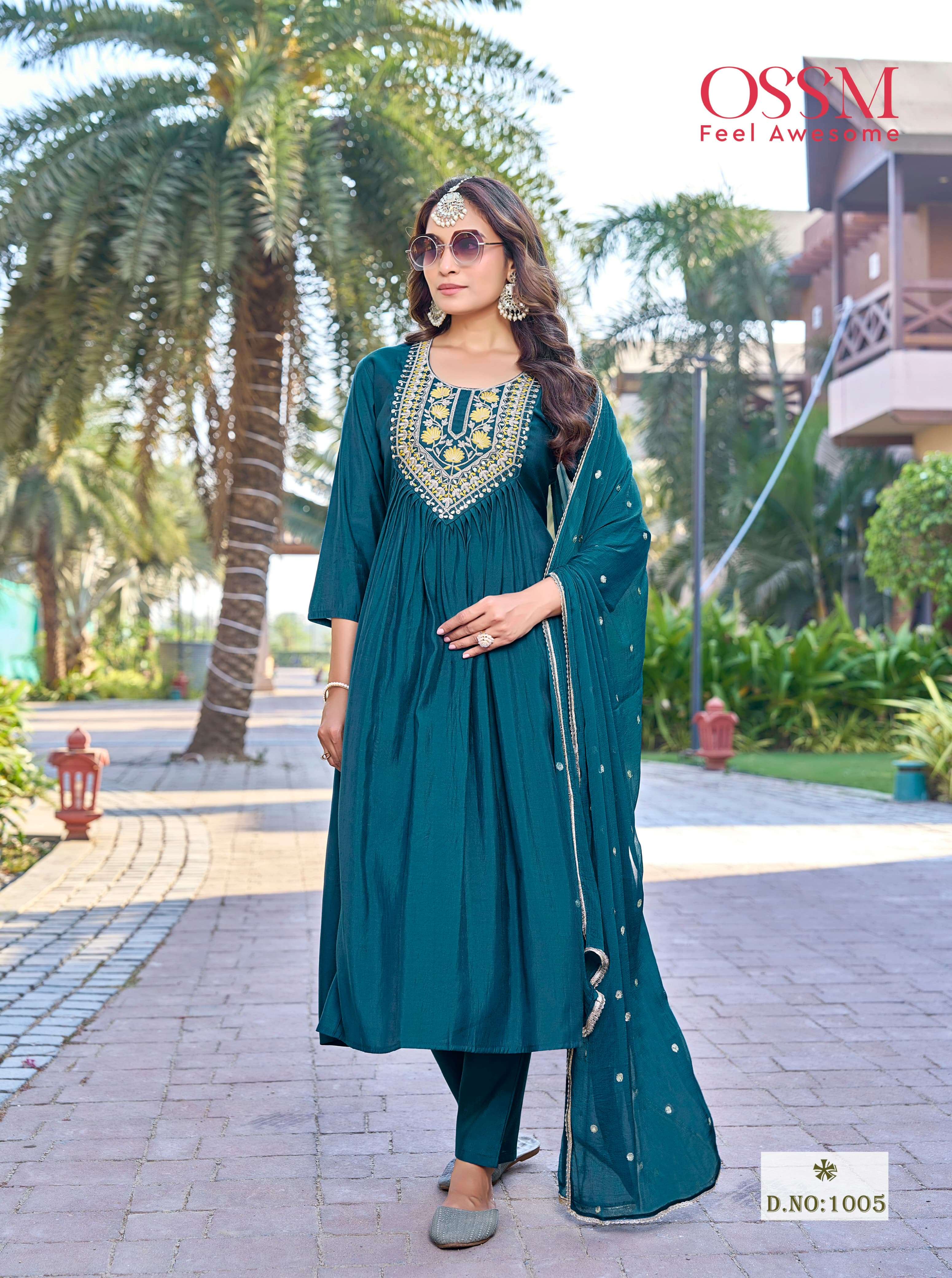 OSSM RUTBAA SILK DESIGNER NAIRA STYLE LADIES KURTI COMBO SET