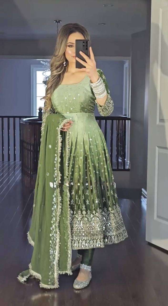 PD 1086 SHADED FABRIC DESIGNER WORK ANARKALI STYLE LADIES SUIT