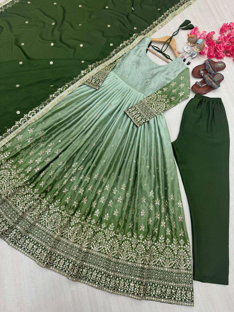 PD 1086 SHADED FABRIC DESIGNER WORK ANARKALI STYLE LADIES SUIT
