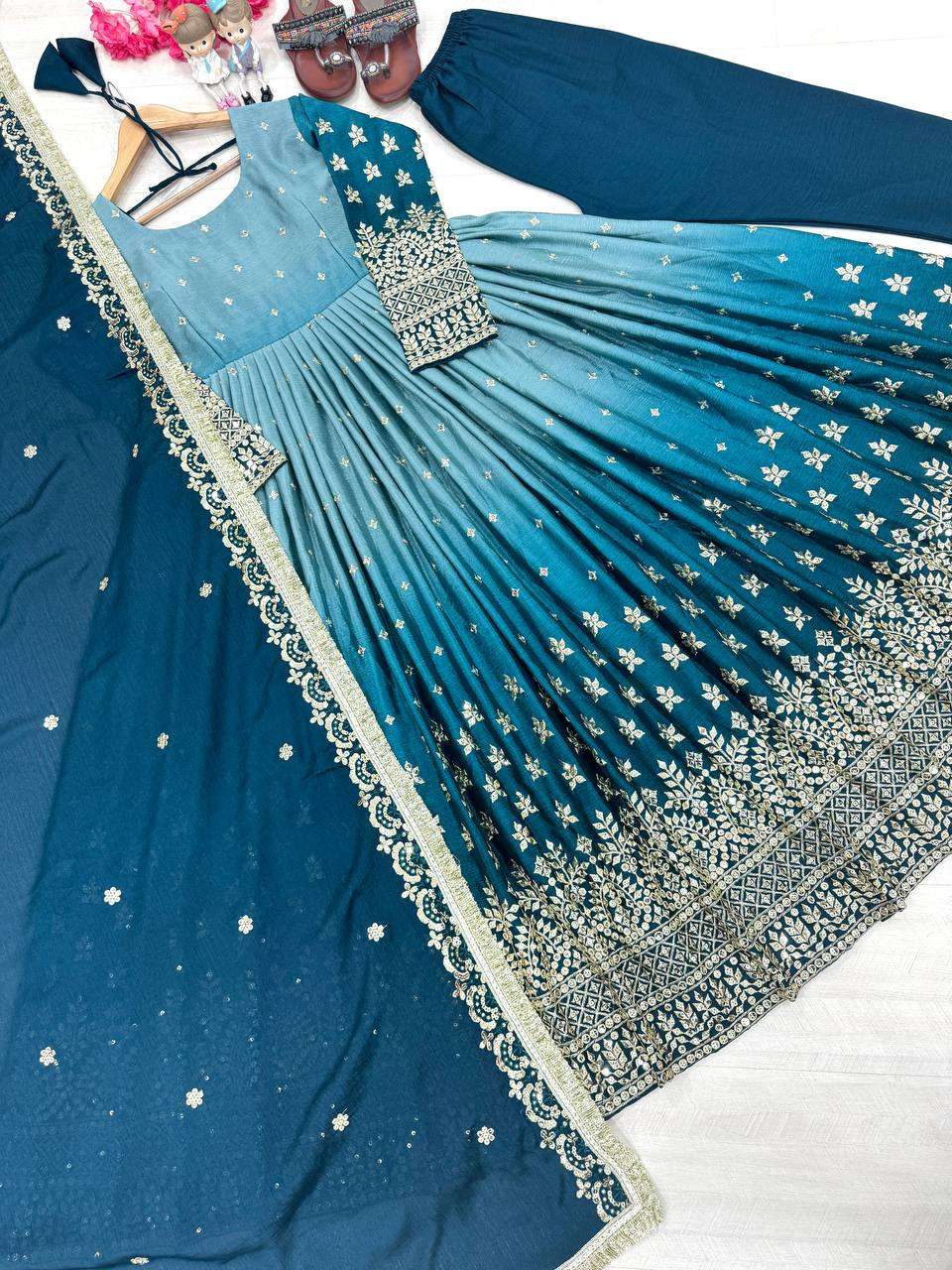 PD 1086 SHADED FABRIC DESIGNER WORK ANARKALI STYLE LADIES SUIT