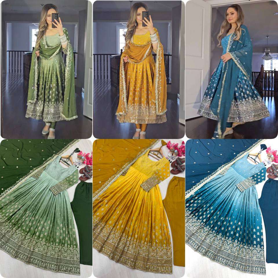 PD 1086 SHADED FABRIC DESIGNER WORK ANARKALI STYLE LADIES SUIT