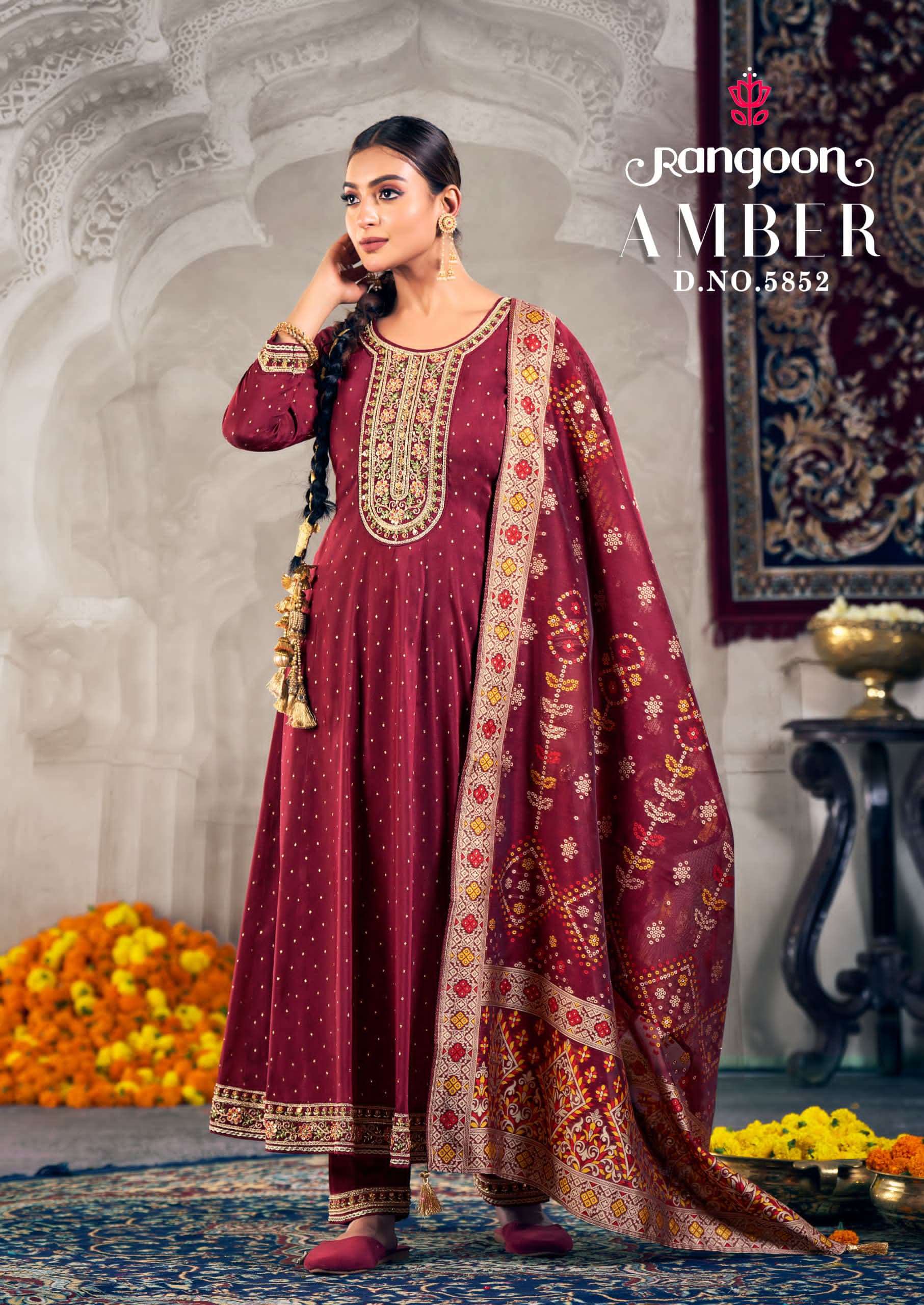 RANGOON AMBER JACQUARD DESIGNER ANARKALI STYLE LADIES SUIT