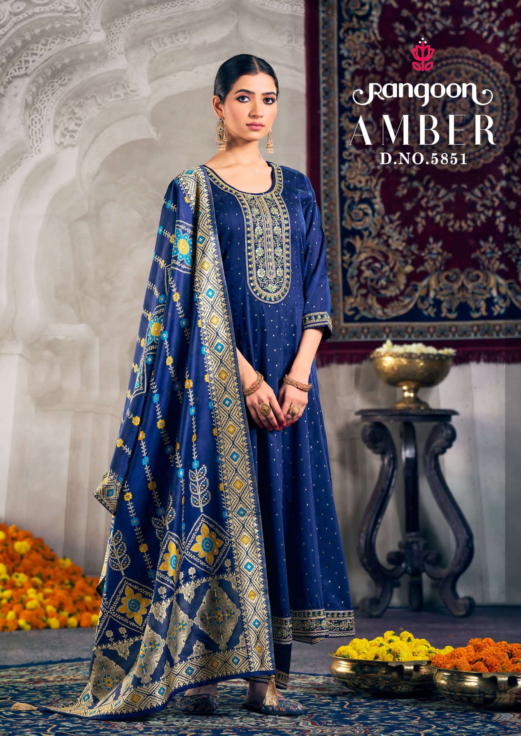 RANGOON AMBER JACQUARD DESIGNER ANARKALI STYLE LADIES SUIT