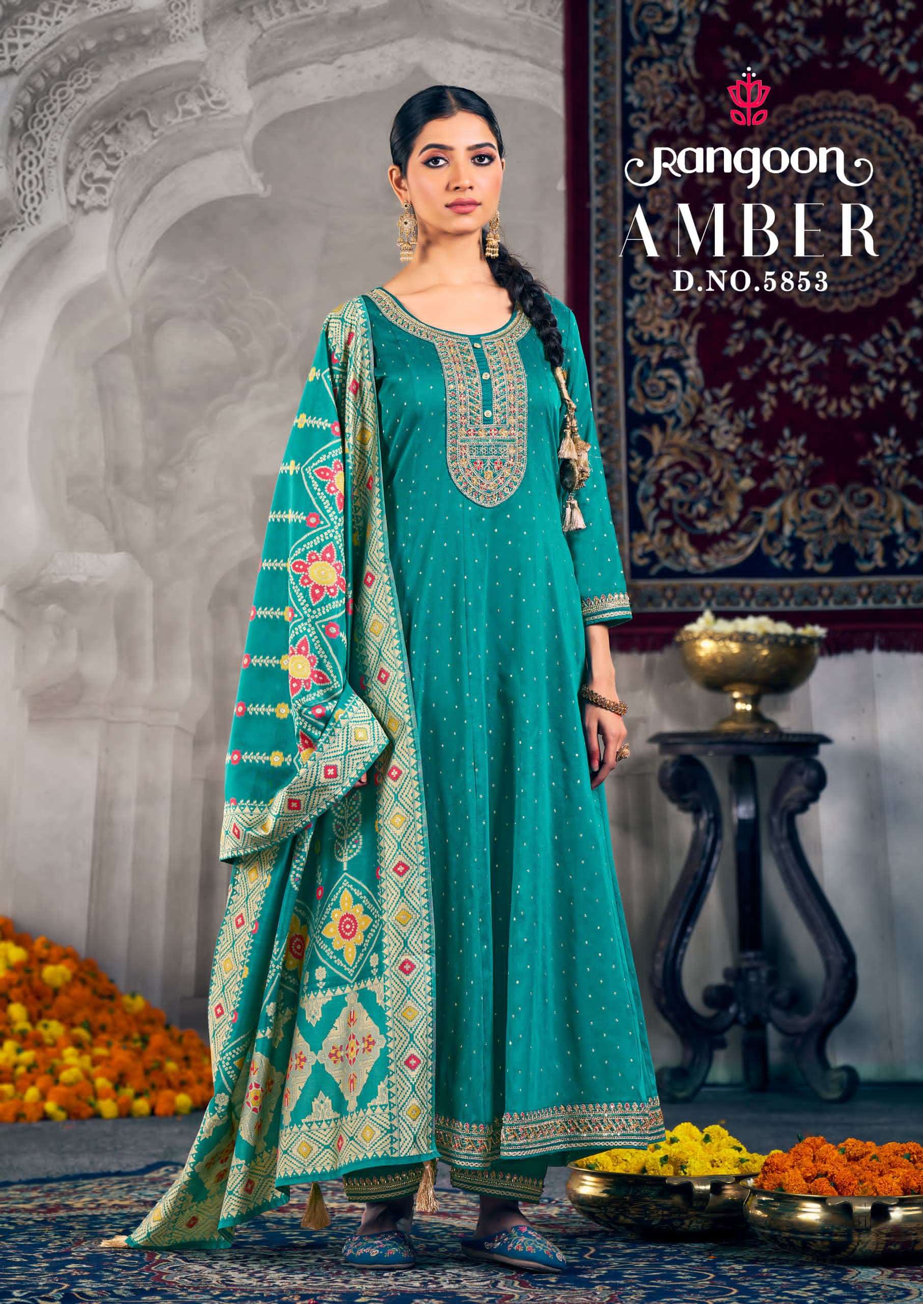 RANGOON AMBER JACQUARD DESIGNER ANARKALI STYLE LADIES SUIT
