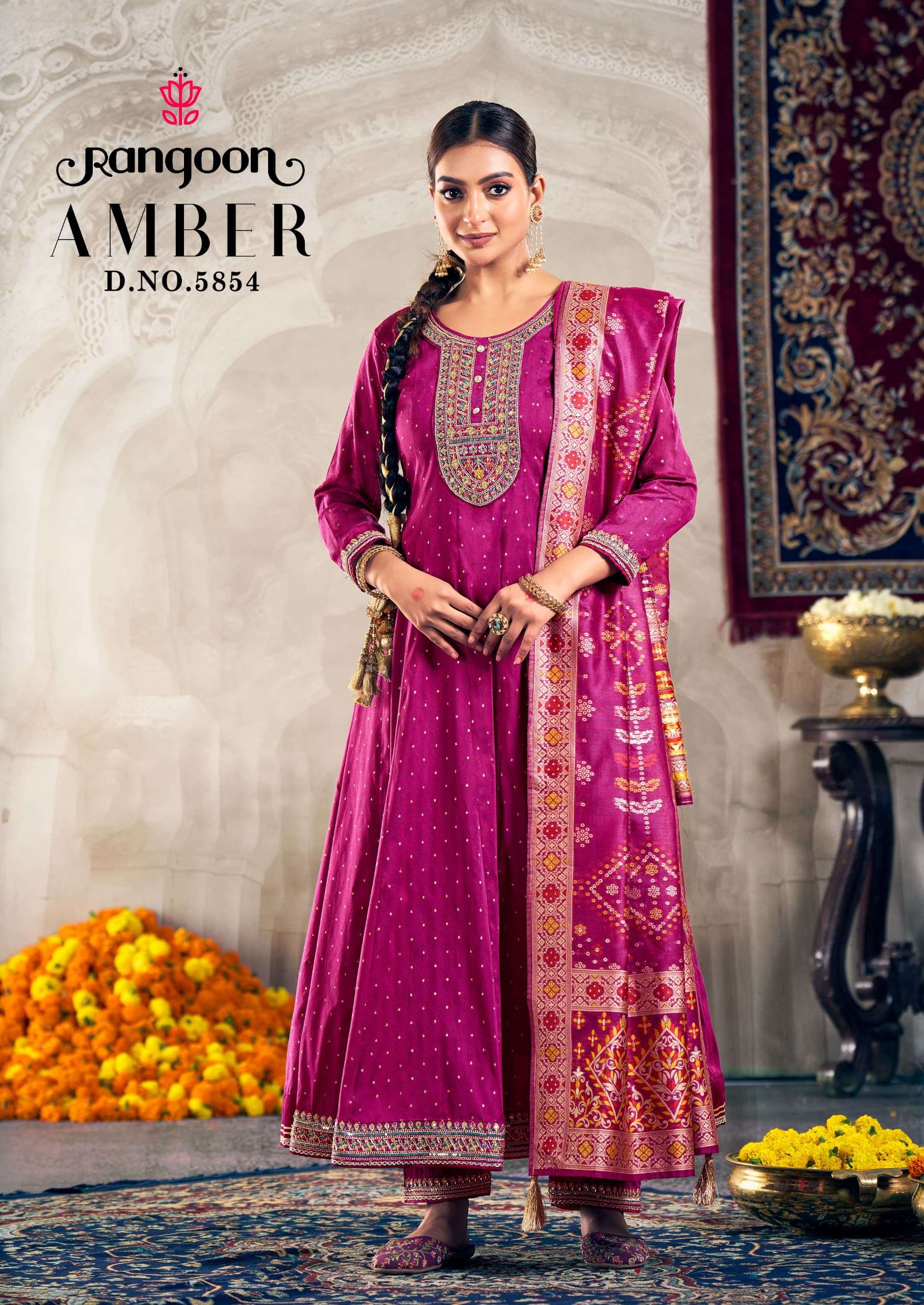 RANGOON AMBER JACQUARD DESIGNER ANARKALI STYLE LADIES SUIT