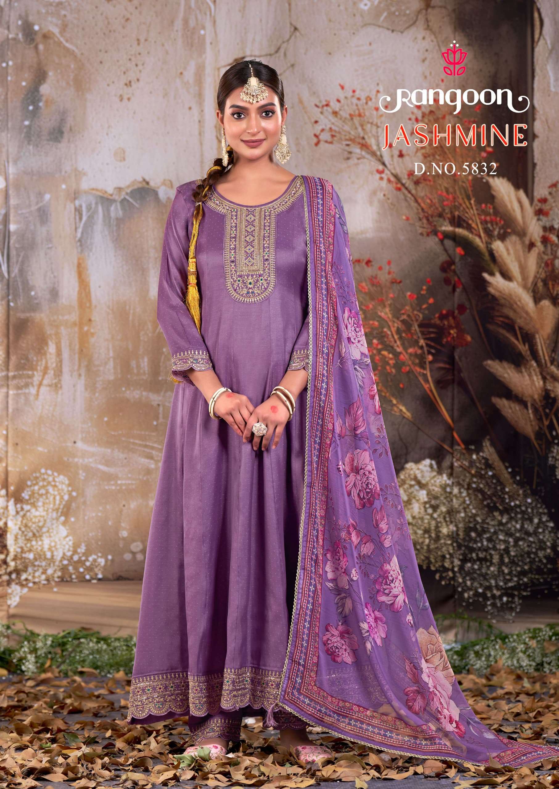 RANGOON JASHMINE SILK FANCY EMBROIDERY DESIGNER GOWN SUIT