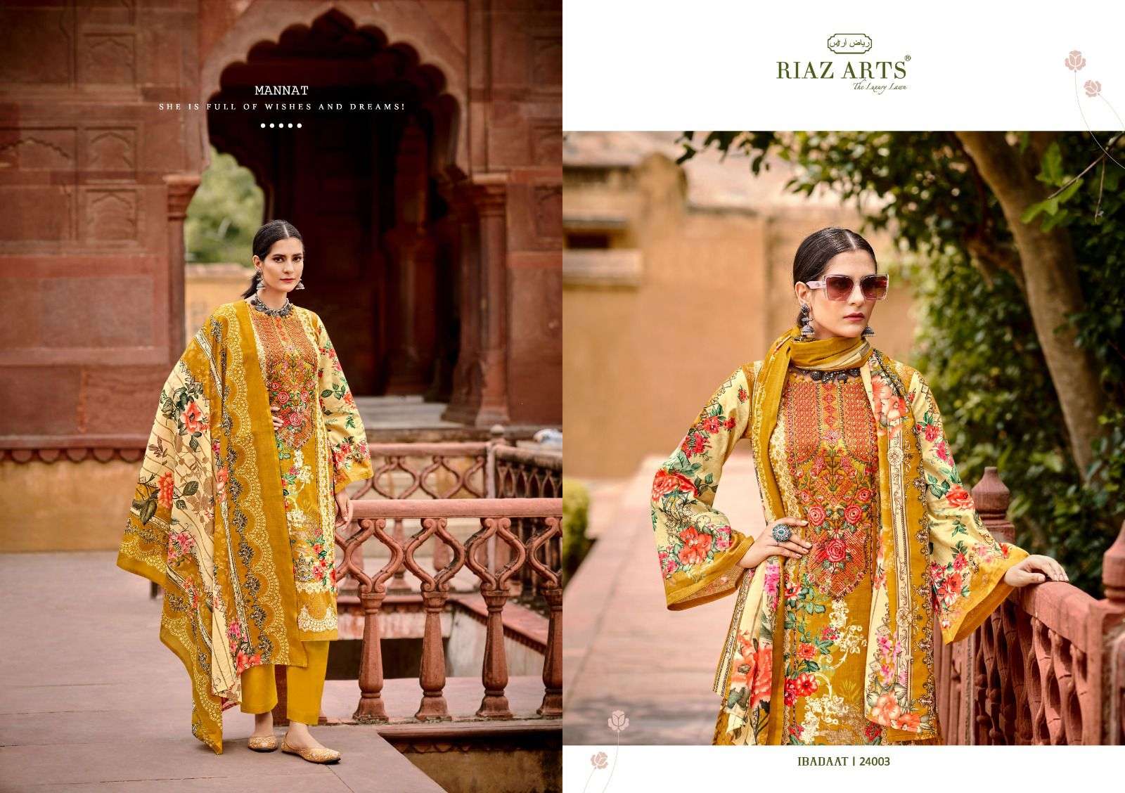 RIAZ ARTS IBADAAT LAWN COTTON DIGITAL PRINT WITH FANCY WORK SUIT