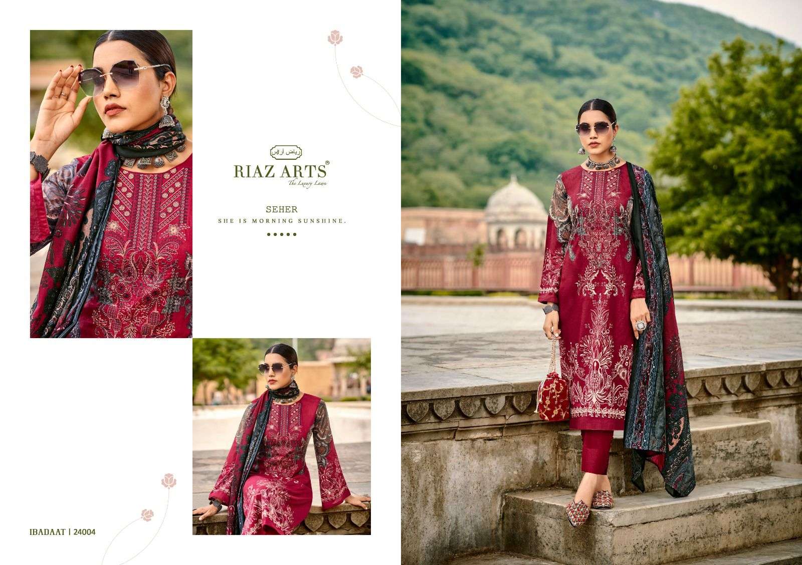 RIAZ ARTS IBADAAT LAWN COTTON DIGITAL PRINT WITH FANCY WORK SUIT