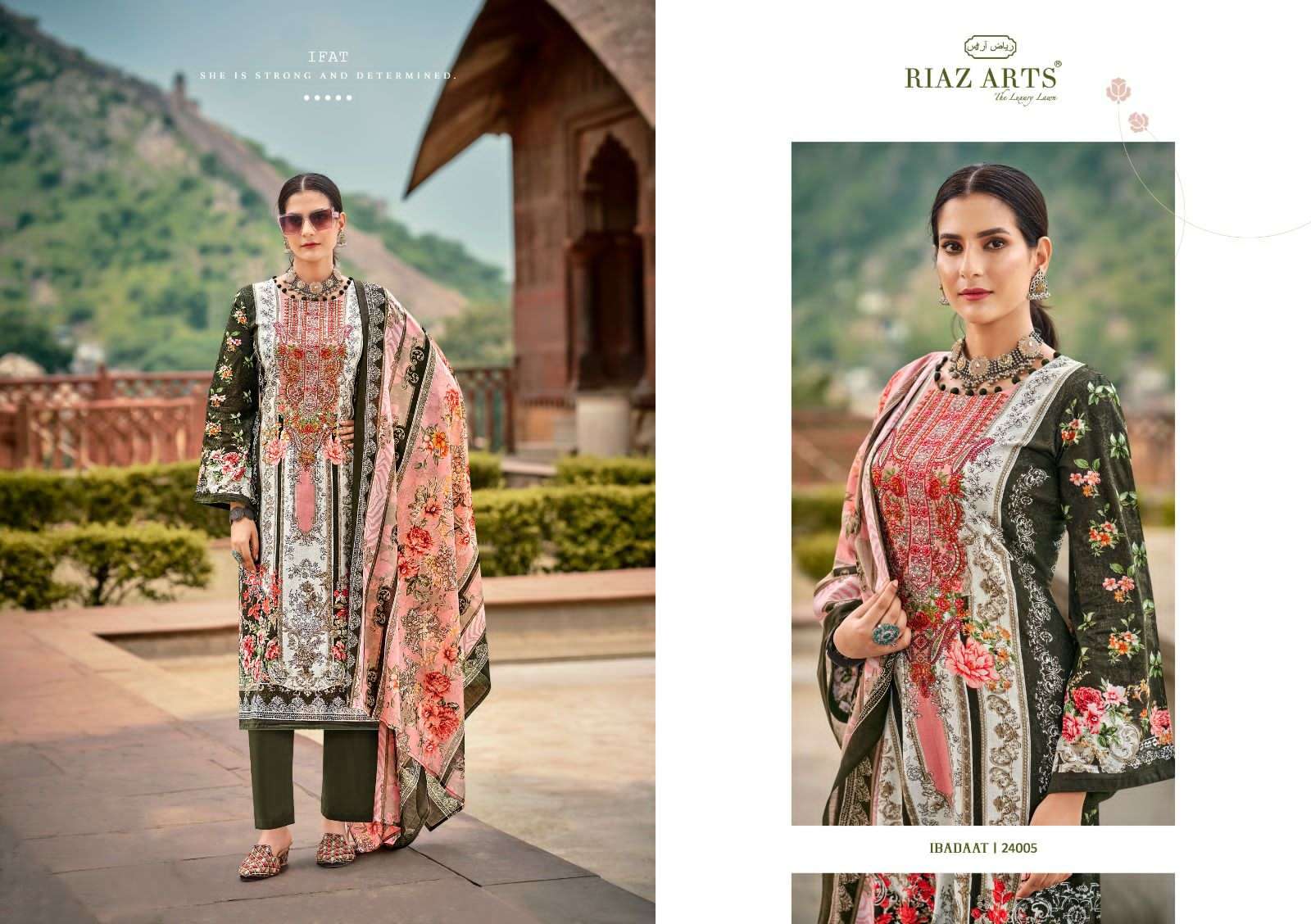 RIAZ ARTS IBADAAT LAWN COTTON DIGITAL PRINT WITH FANCY WORK SUIT