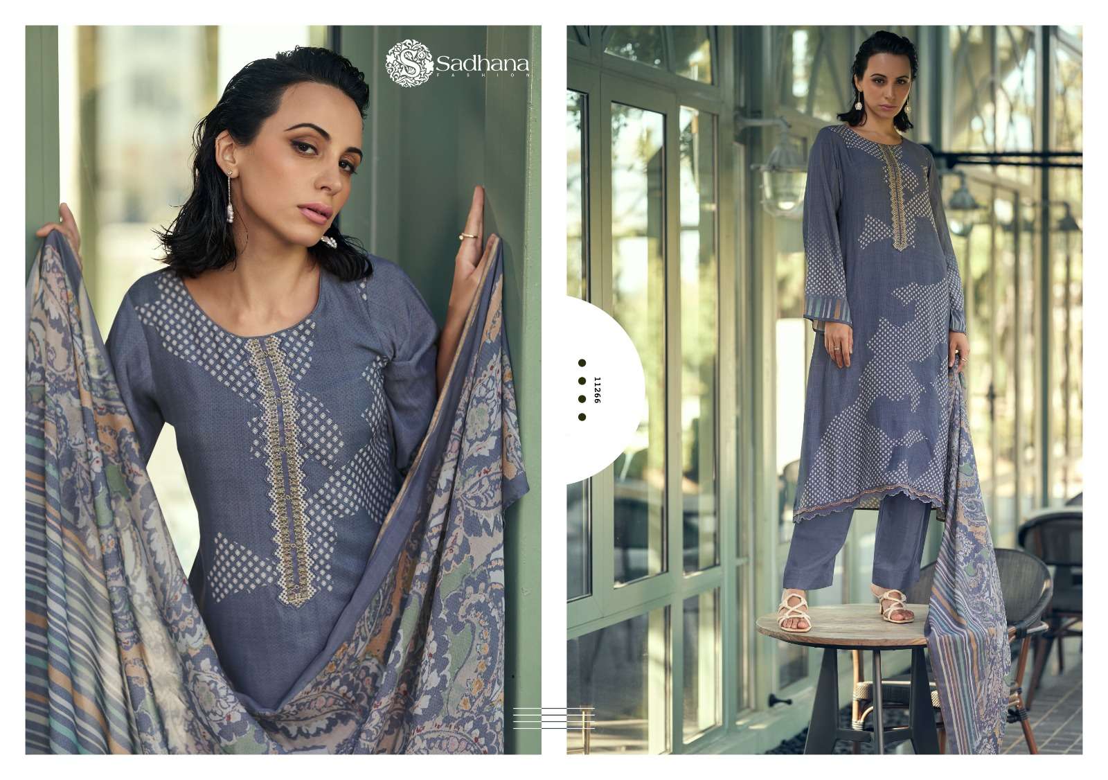  SADHANA FASHION ALEENA MUSLIN SILK PRINT WITH FANCY WORK SUIT