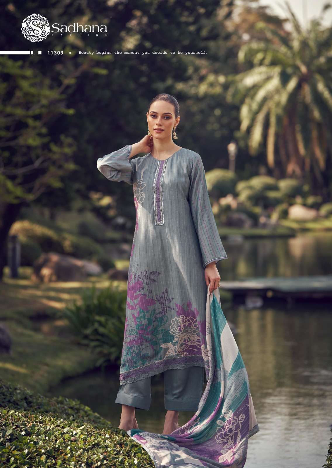 SADHANA FASHION ILIANA MUSLIN SILK DIGITAL PRINT WITH FANCY WORK SUIT