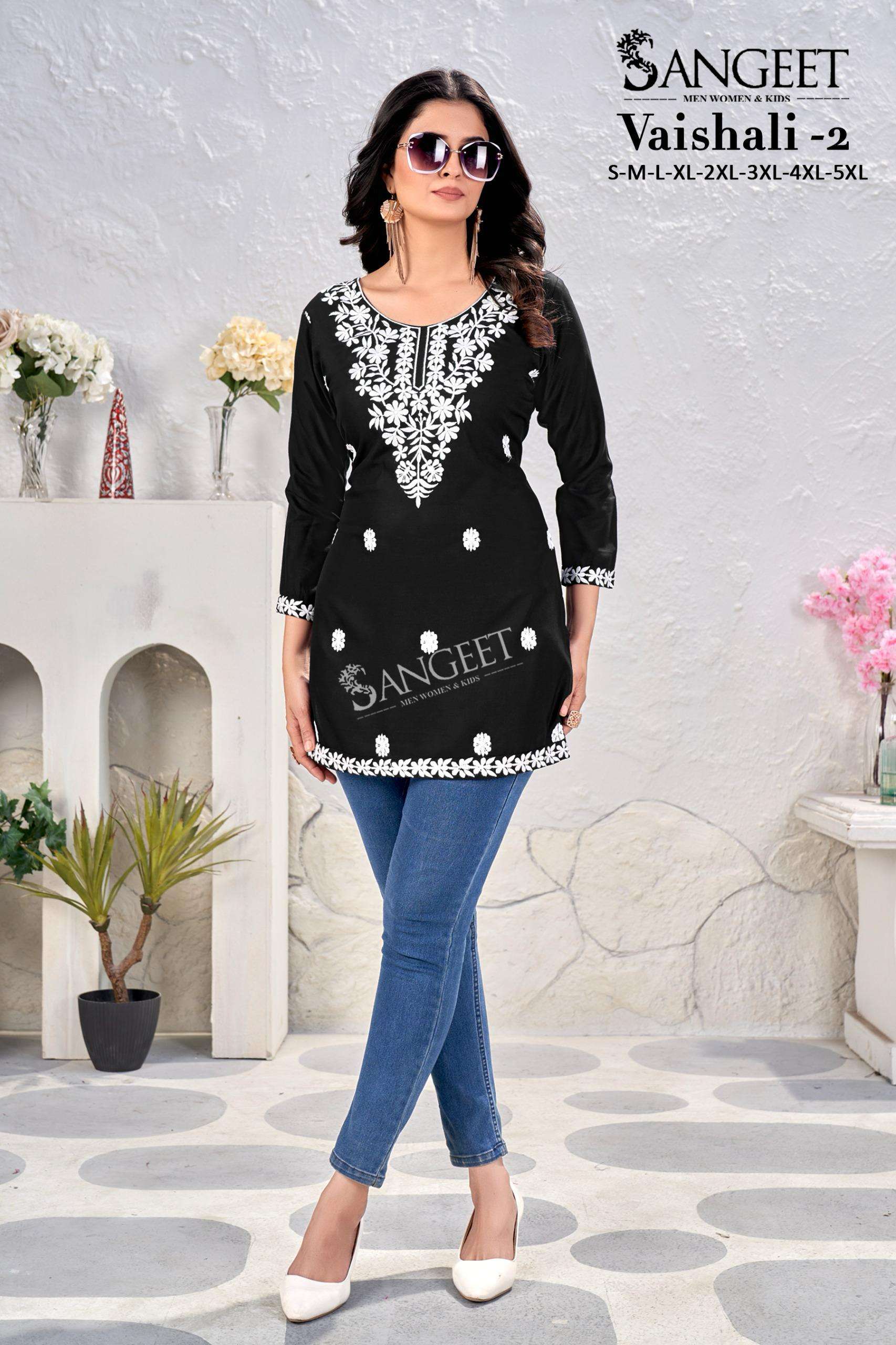 SANGEET VAISHALI VOL 2 RAYON FANCY LUCKNOWI WORKS SHORT KURTI