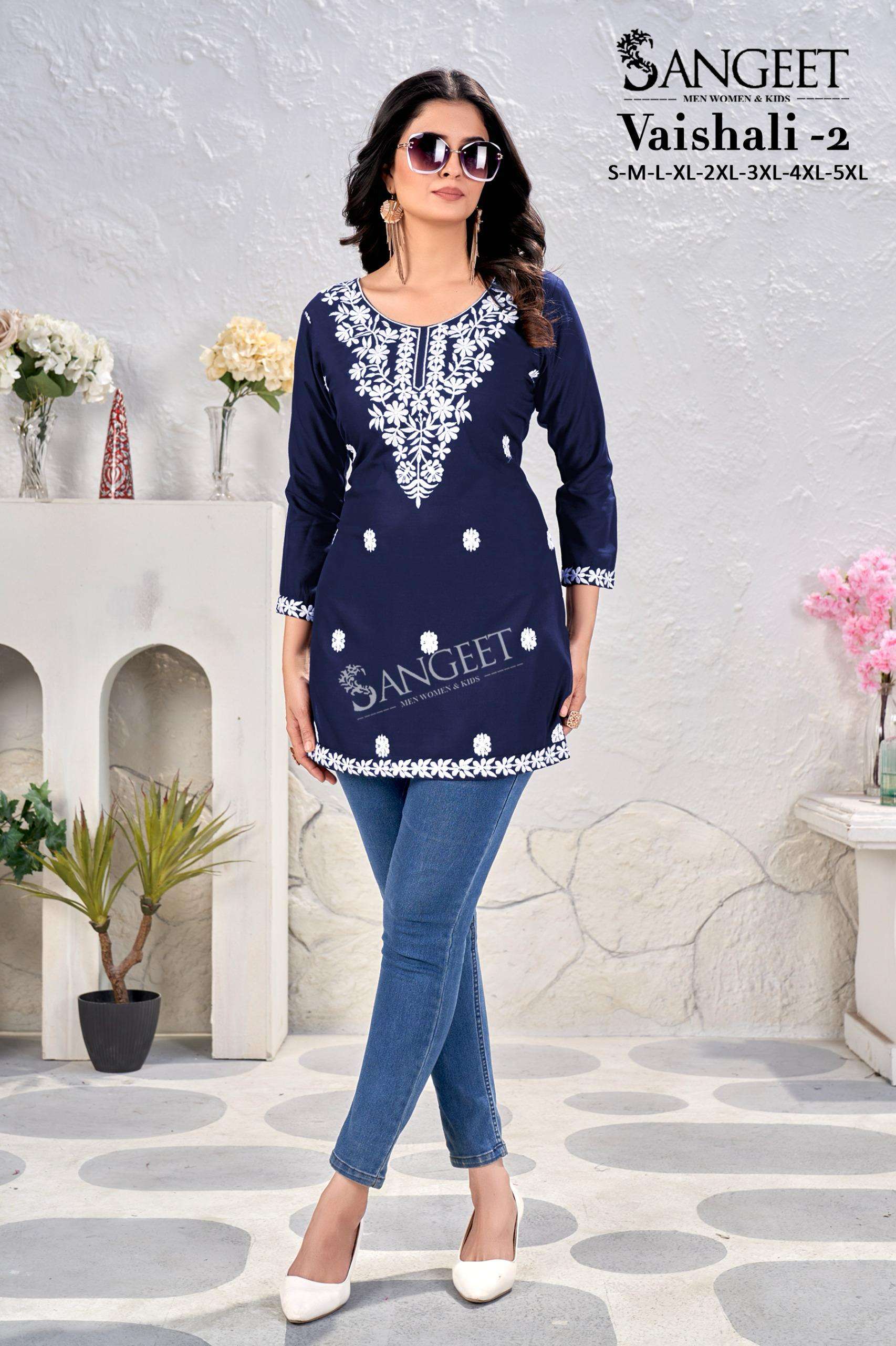 SANGEET VAISHALI VOL 2 RAYON FANCY LUCKNOWI WORKS SHORT KURTI