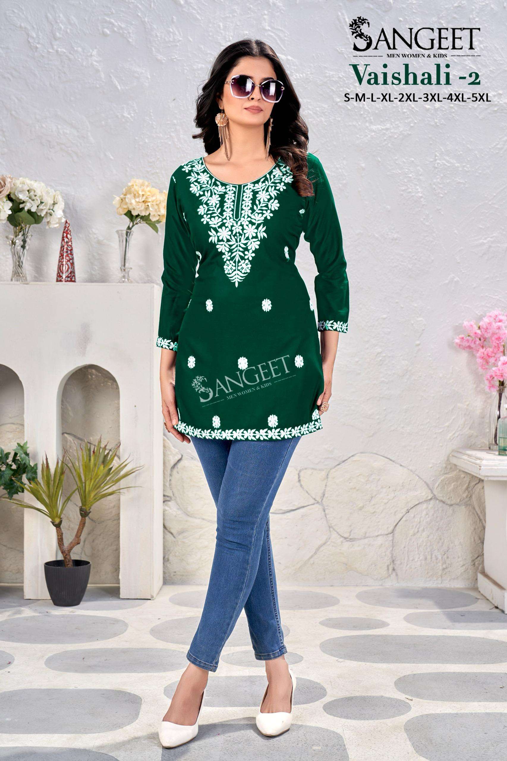 SANGEET VAISHALI VOL 2 RAYON FANCY LUCKNOWI WORKS SHORT KURTI