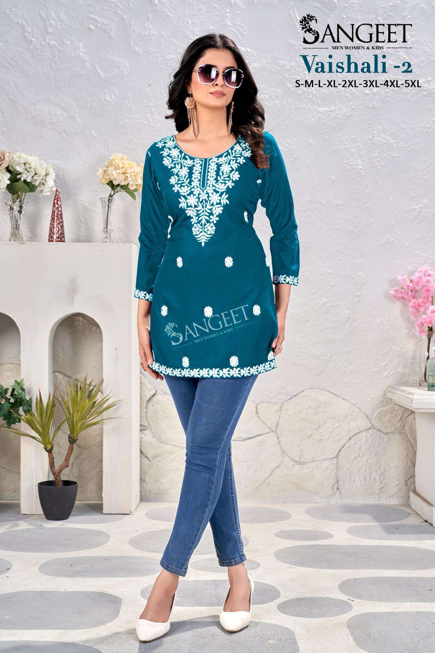 SANGEET VAISHALI VOL 2 RAYON FANCY LUCKNOWI WORKS SHORT KURTI