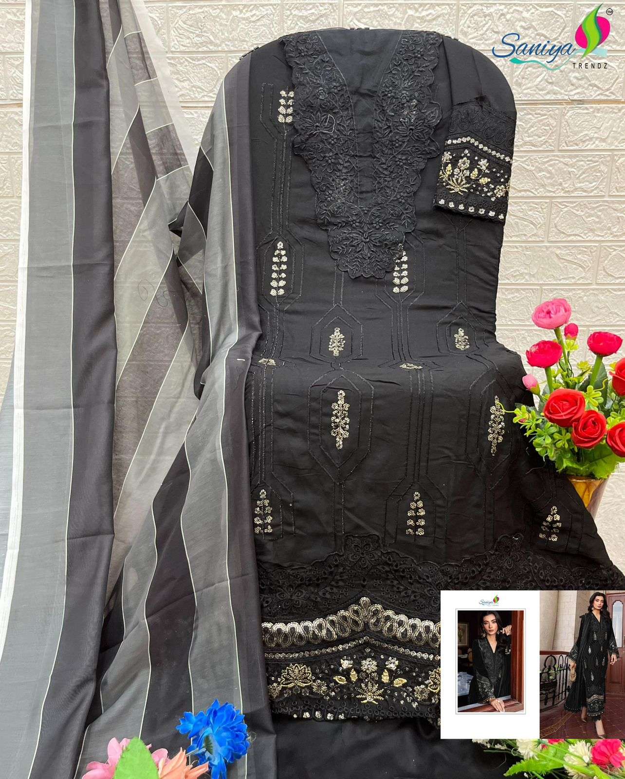 SANIYA TRENDZ D NO 7120 RAYON CHIKANKARI EMBROIDERED PAKISTANI SUIT