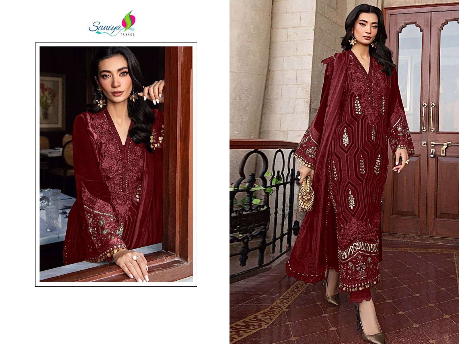 SANIYA TRENDZ D NO 7120 RAYON CHIKANKARI EMBROIDERED PAKISTANI SUIT