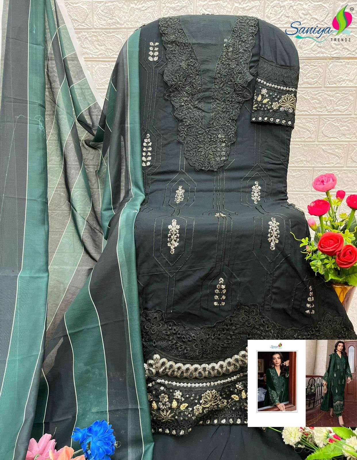 SANIYA TRENDZ D NO 7120 RAYON CHIKANKARI EMBROIDERED PAKISTANI SUIT
