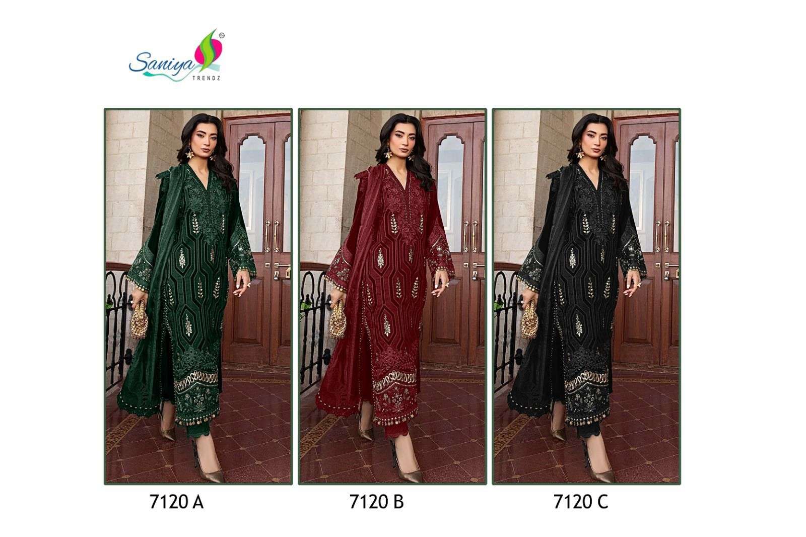 SANIYA TRENDZ D NO 7120 RAYON CHIKANKARI EMBROIDERED PAKISTANI SUIT