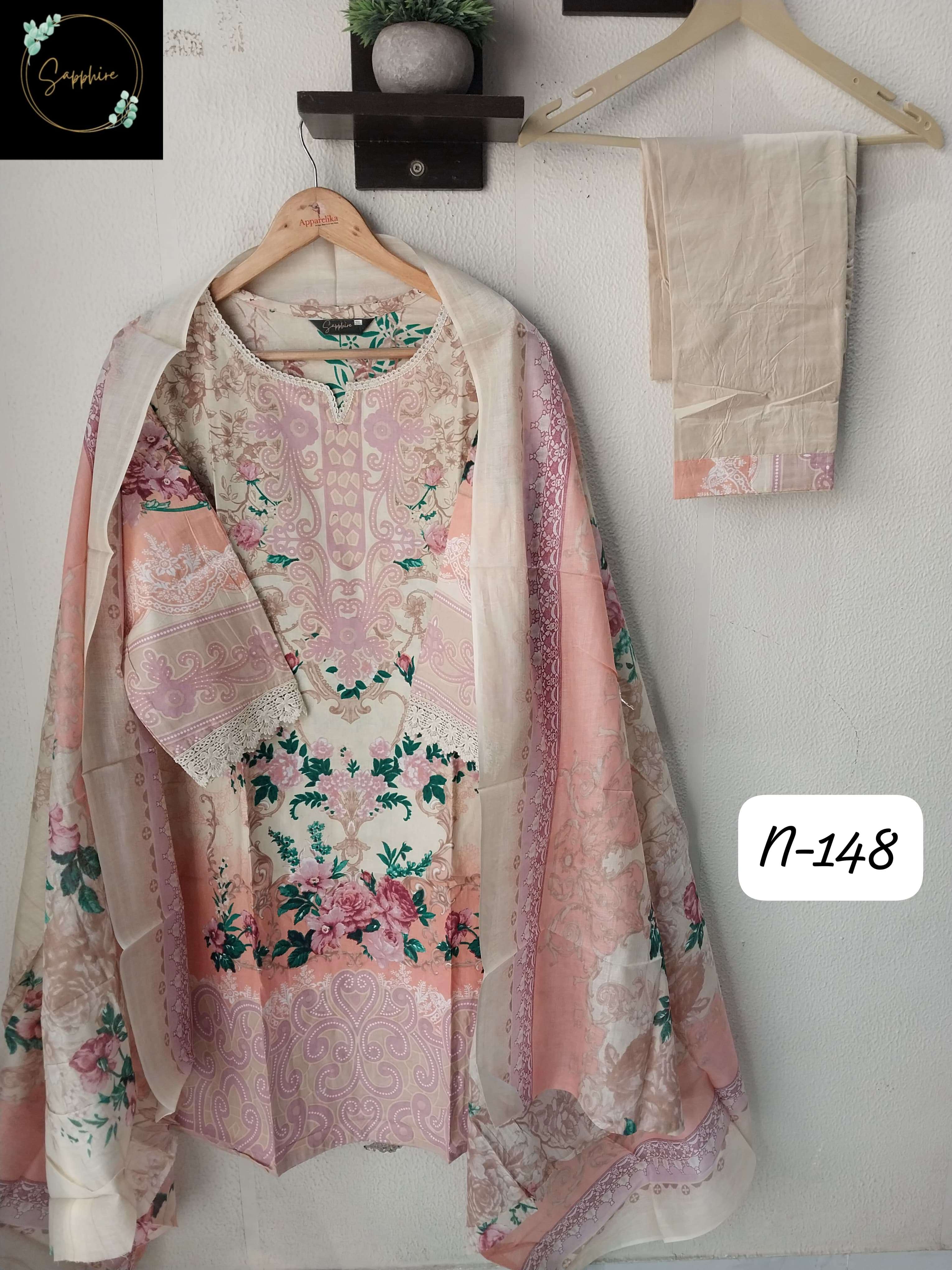 SAPPHIRE AGHA NOORAIN N 148 LAWN COTTON FANCY WORK SUIT