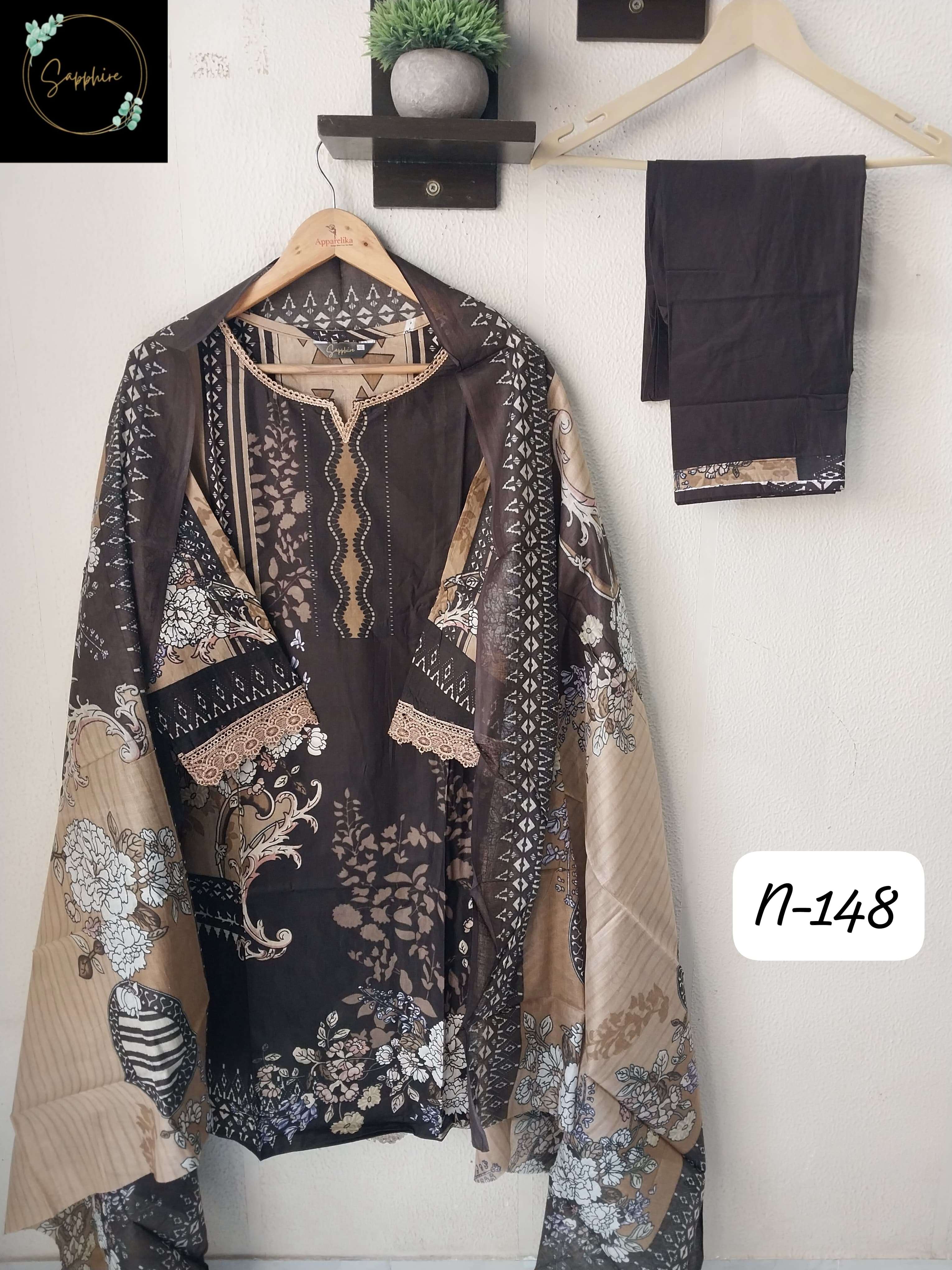 SAPPHIRE AGHA NOORAIN N 148 LAWN COTTON FANCY WORK SUIT