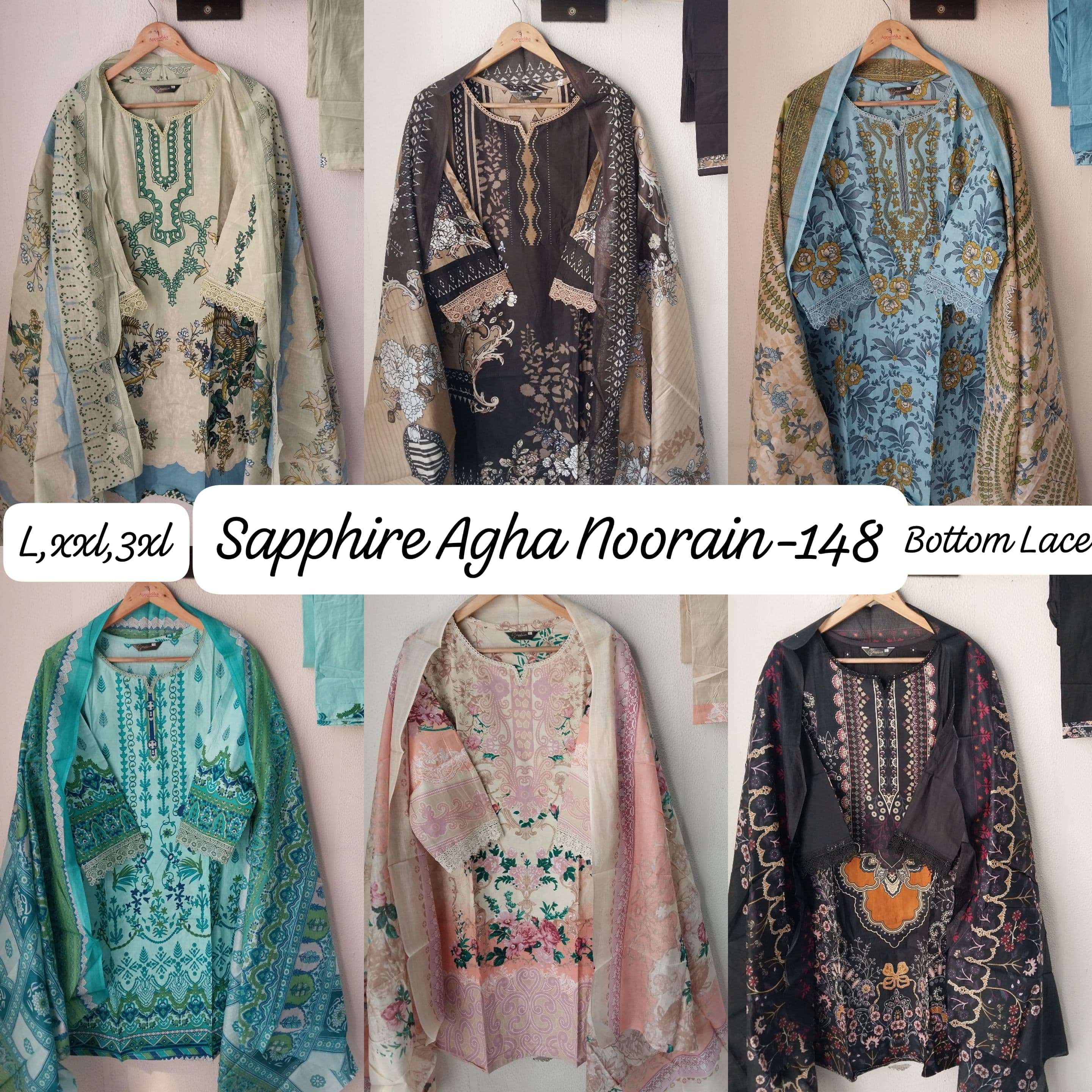SAPPHIRE AGHA NOORAIN N 148 LAWN COTTON FANCY WORK SUIT