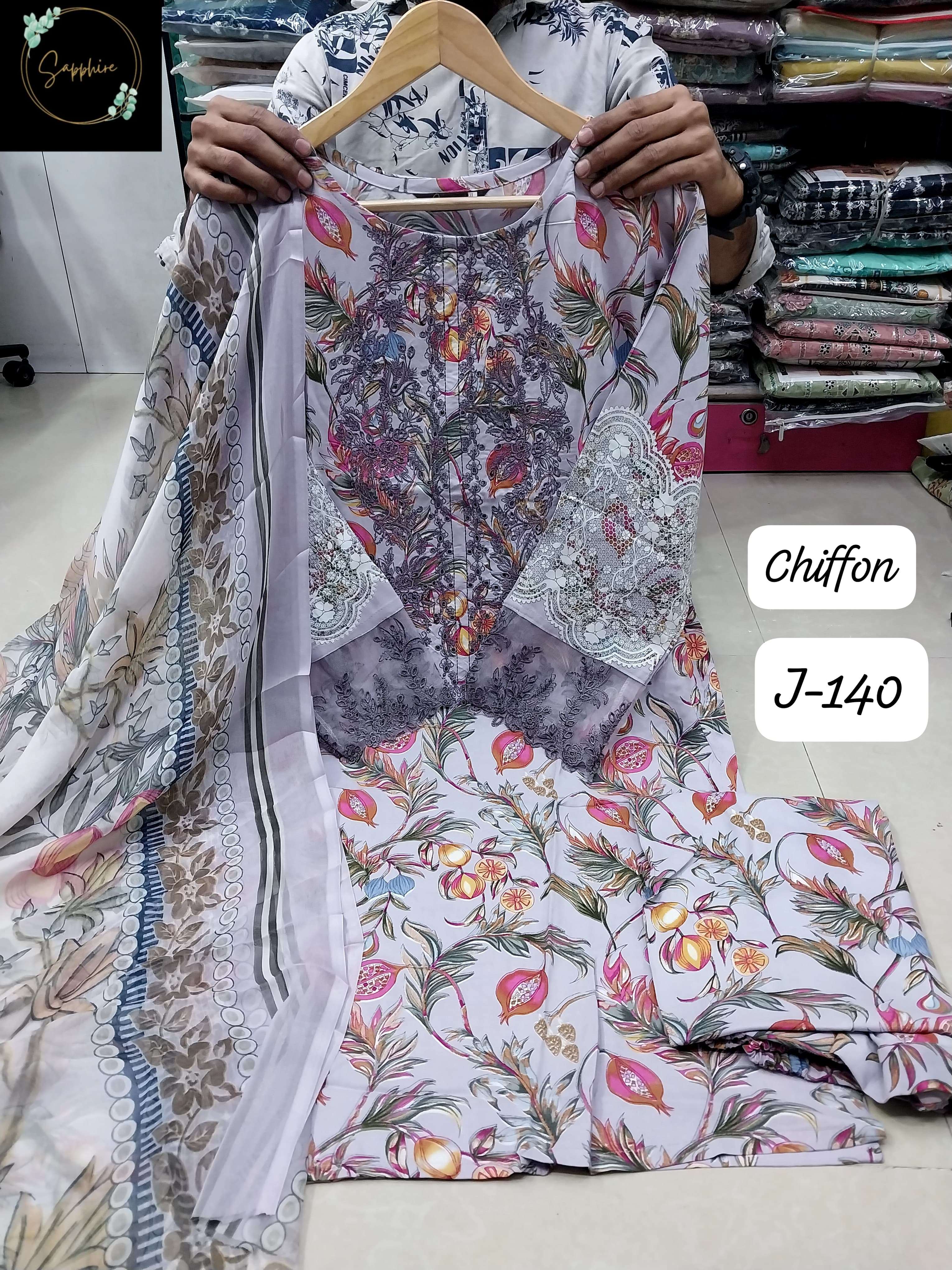 SAPPHIRE JAZMIN VOL 140 LAWN COTTON CHIKAN WORK DESIGNER SUIT