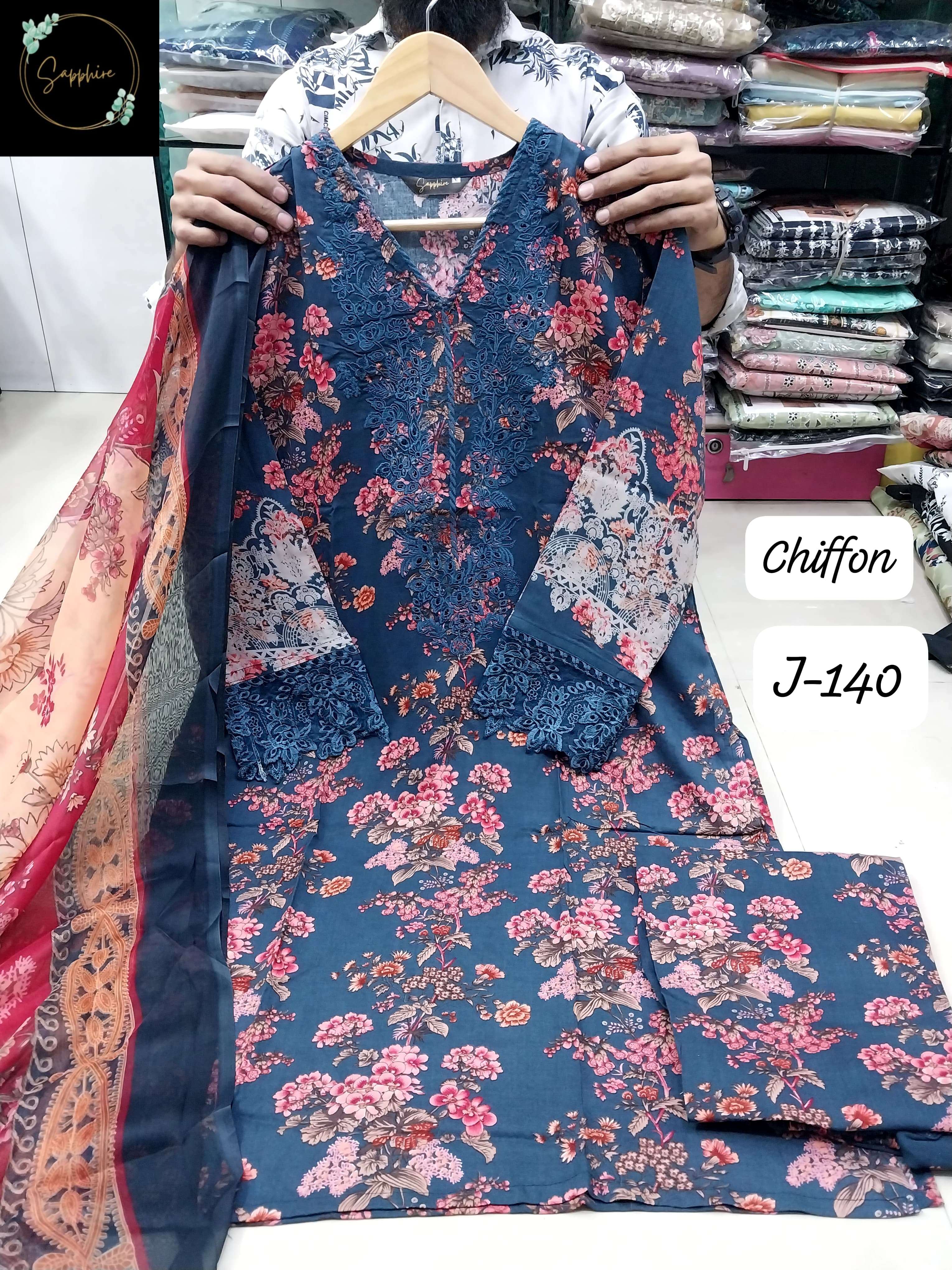 SAPPHIRE JAZMIN VOL 140 LAWN COTTON CHIKAN WORK DESIGNER SUIT