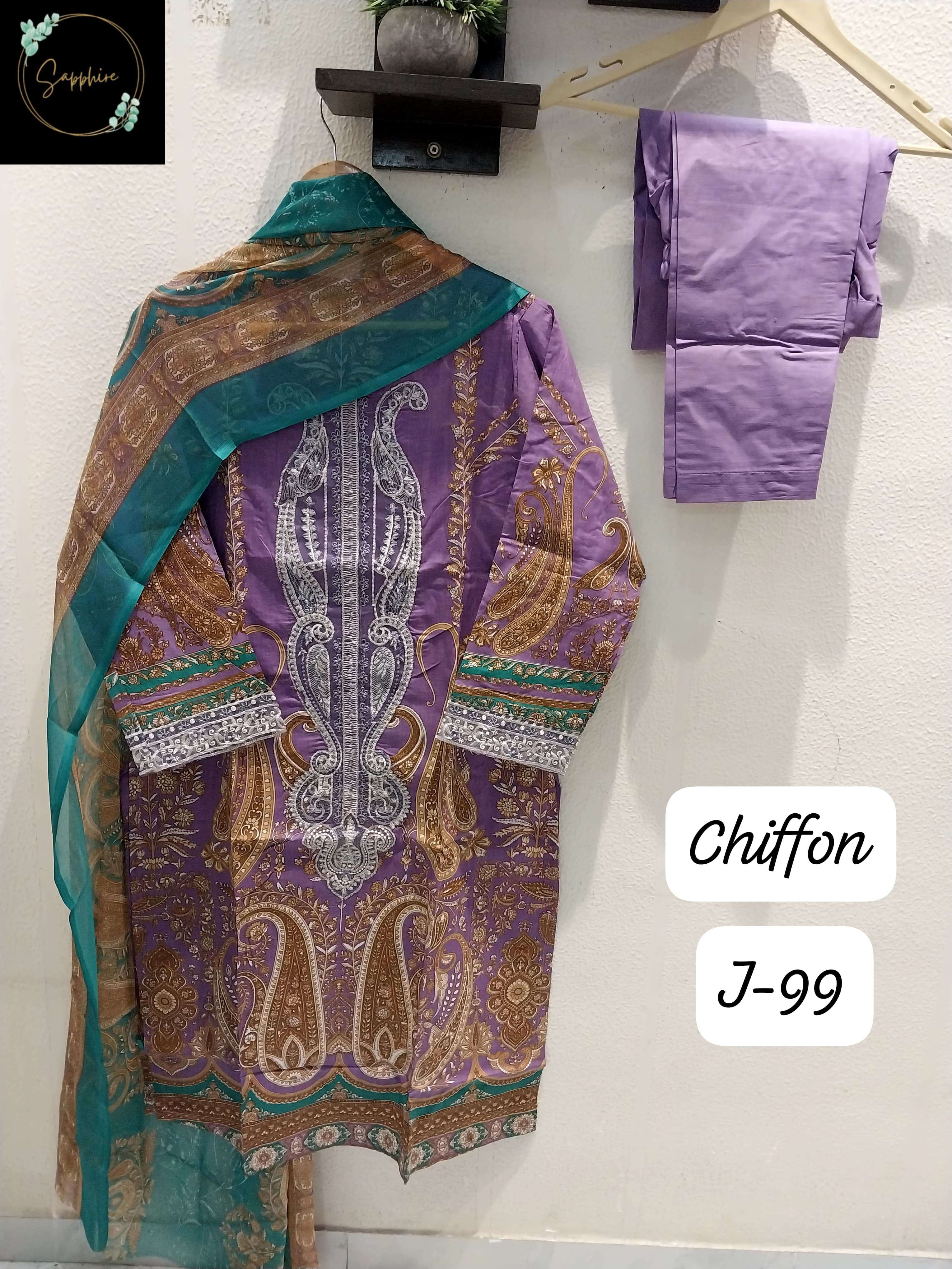 SAPPHIRE JAZMIN VOL 99 LAWN COTTON FANCY WORK PAKISTANI SUIT