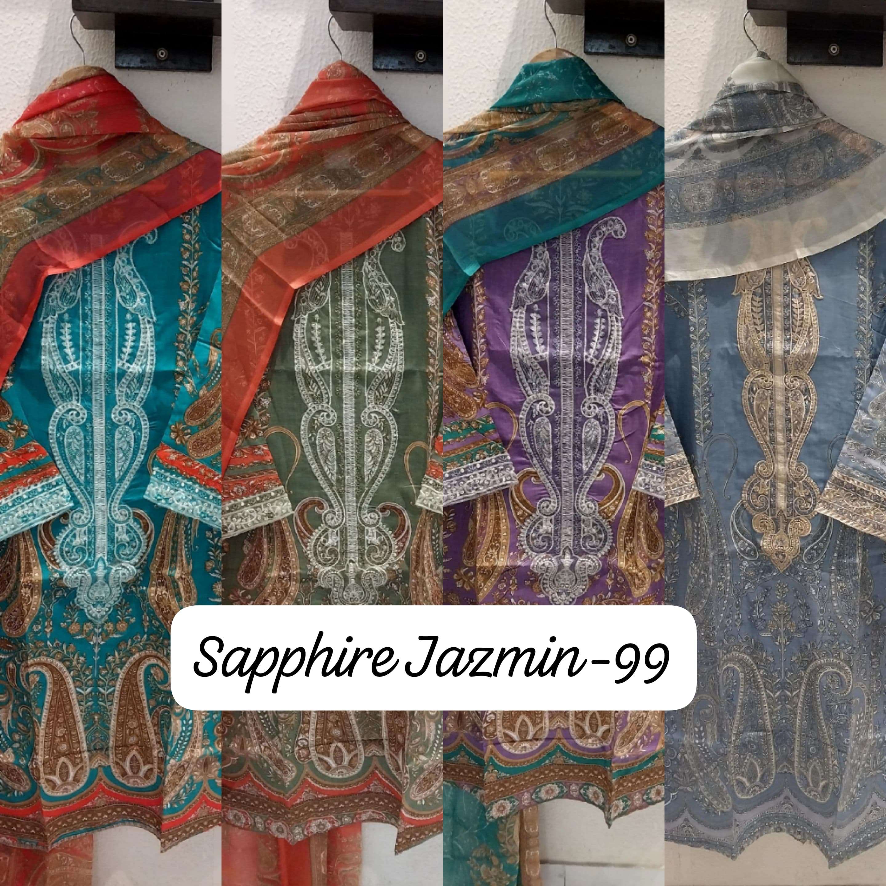 SAPPHIRE JAZMIN VOL 99 LAWN COTTON FANCY WORK PAKISTANI SUIT