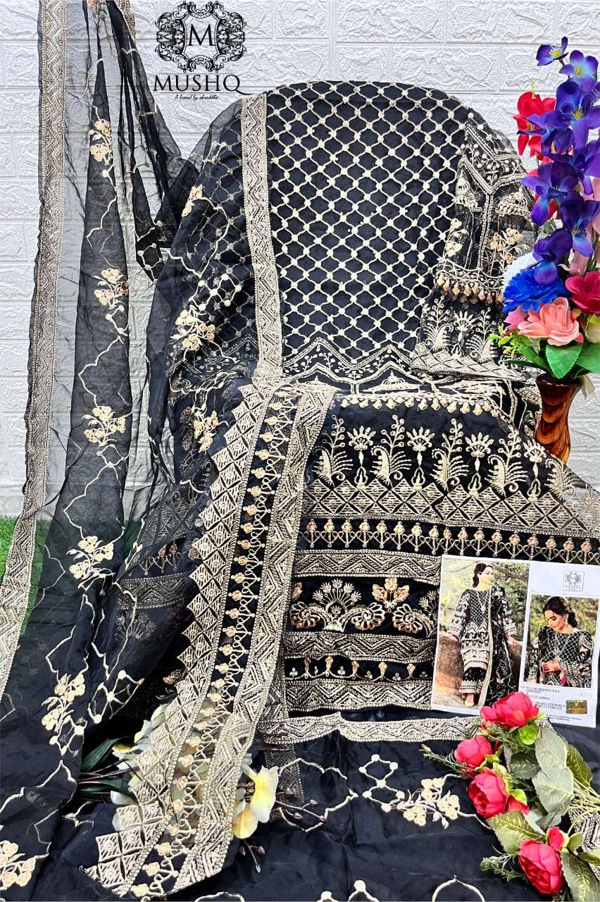 SHRADDHA DESIGNER MUSHQ DESIGN NO - M-217 PURE ORGANZA EMBROIDERED WORK PARTY WEAR SUIT