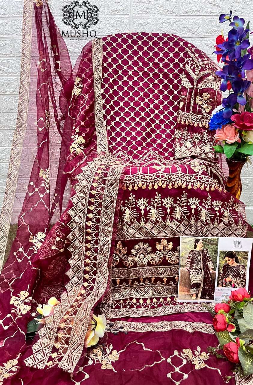 SHRADDHA DESIGNER MUSHQ DESIGN NO - M-217 PURE ORGANZA EMBROIDERED WORK PARTY WEAR SUIT