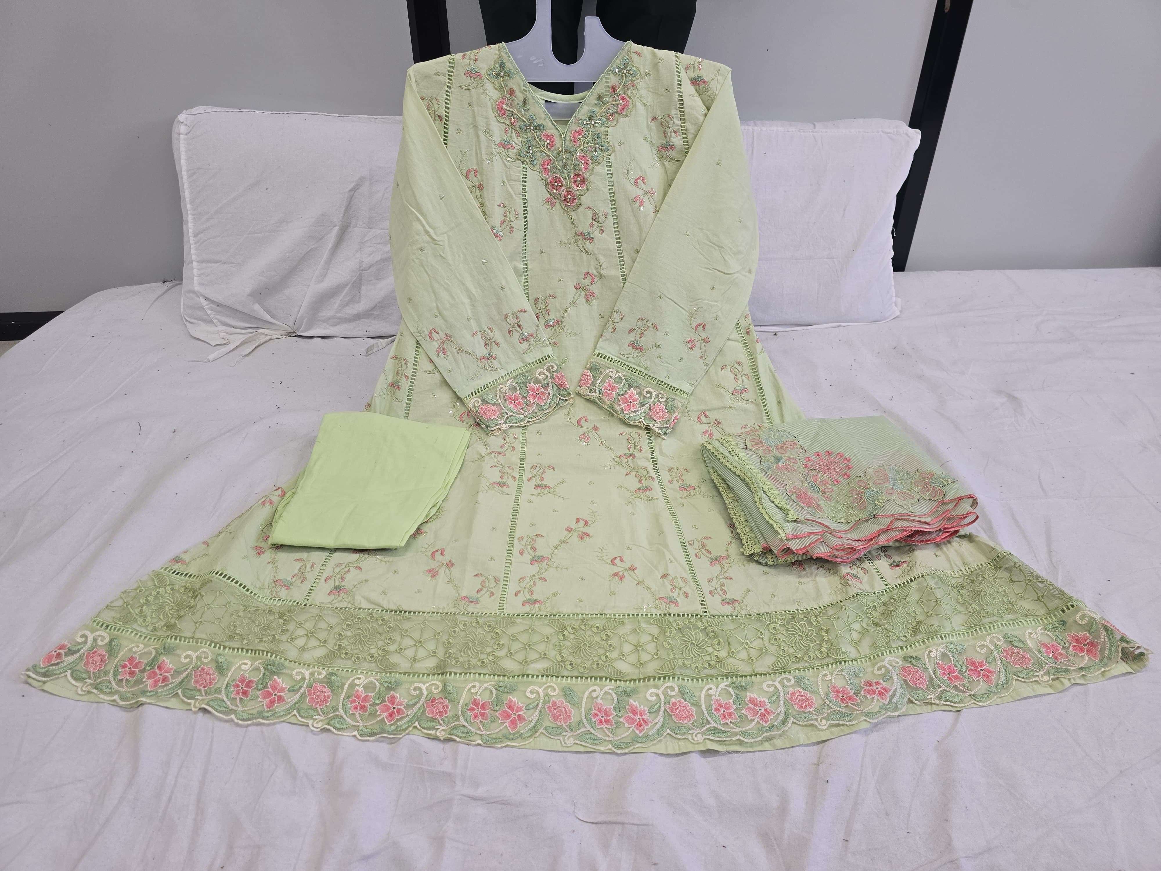 SHRADDHA DESIGNER PURE COTTON KHATLI WORK EMBROIDERED READYMADE ANARKALI DRESS
