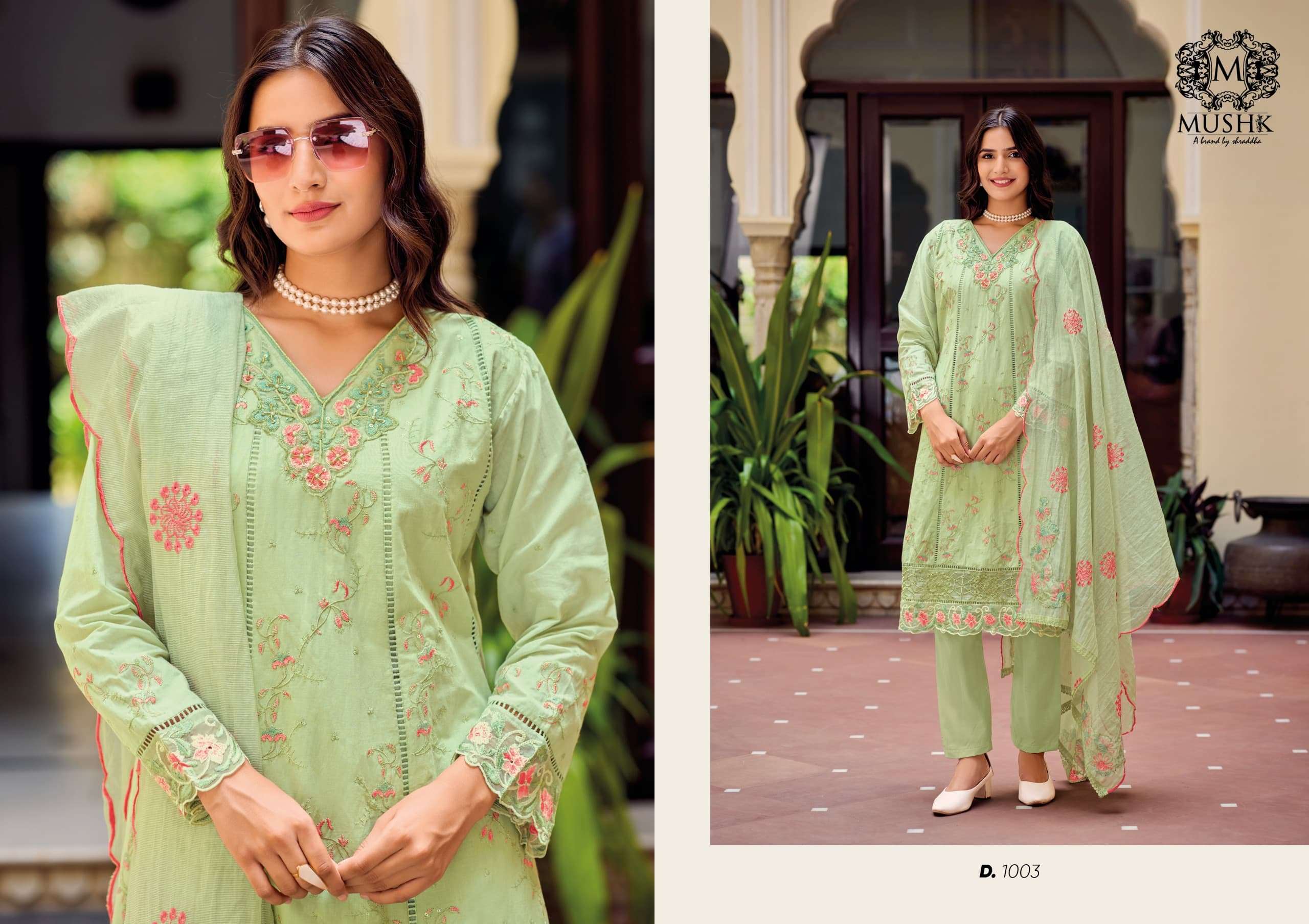 SHRADDHA DESIGNER PURE COTTON KHATLI WORK EMBROIDERED READYMADE ANARKALI DRESS