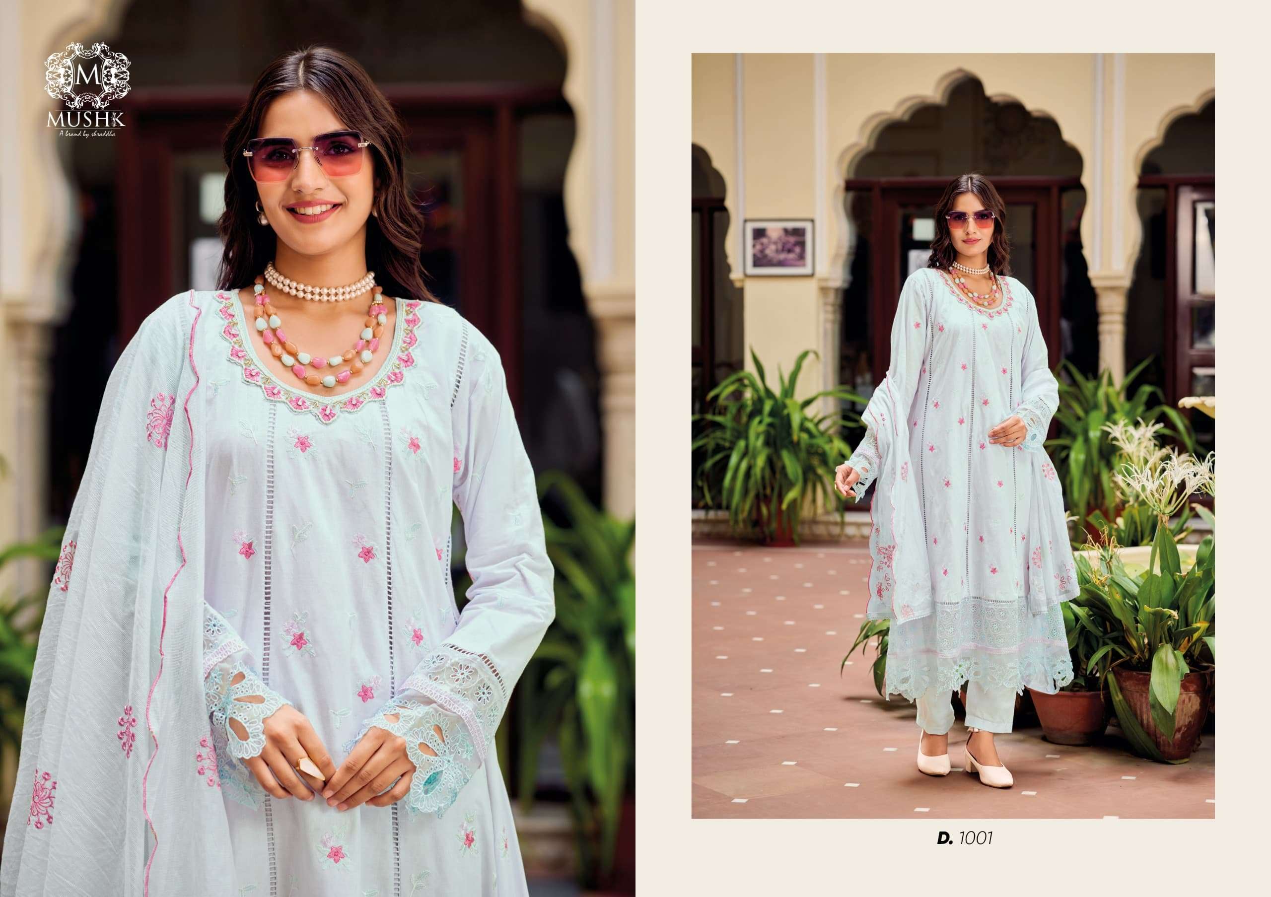 SHRADDHA DESIGNER PURE COTTON KHATLI WORK EMBROIDERED READYMADE ANARKALI DRESS