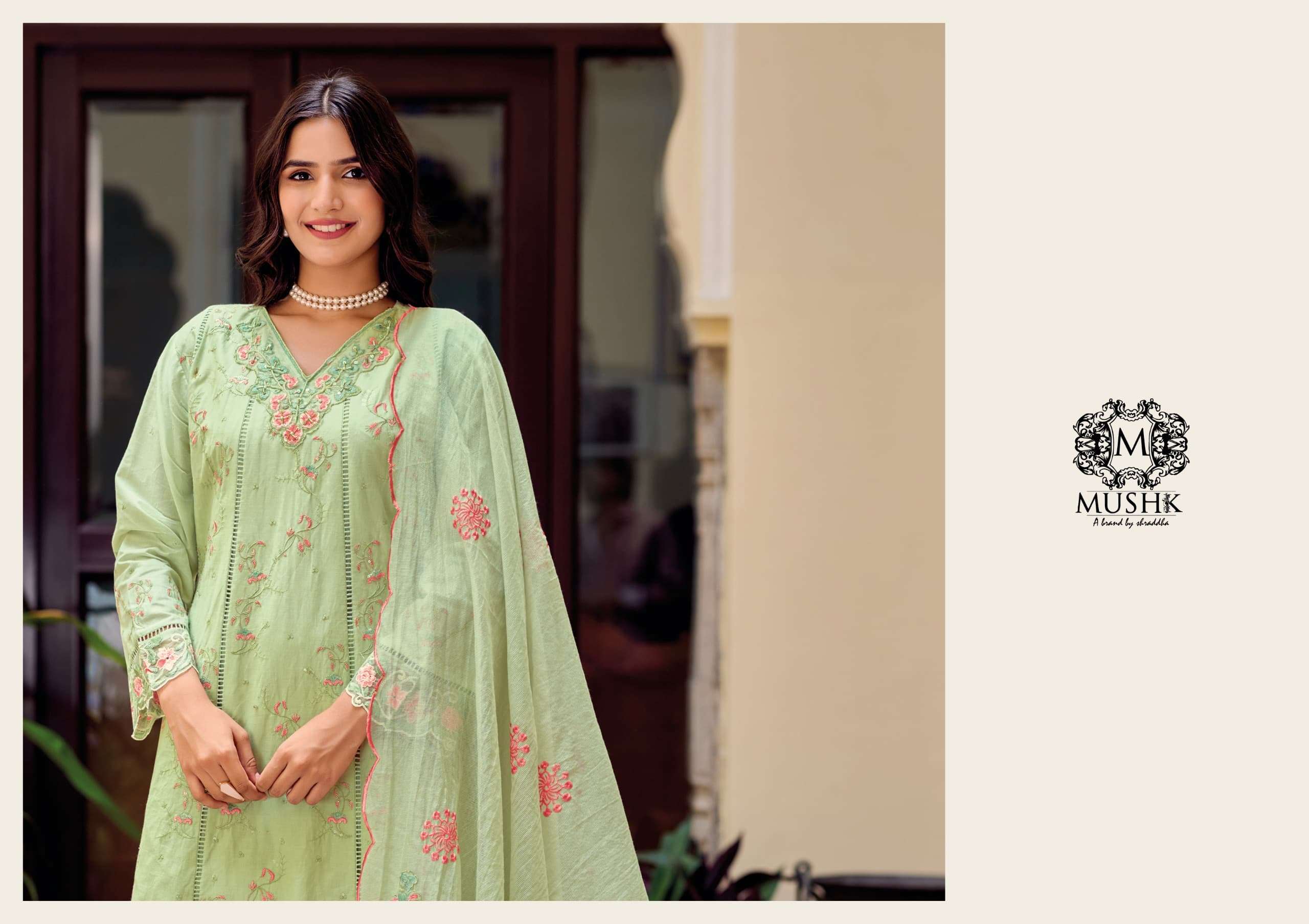 SHRADDHA DESIGNER PURE COTTON KHATLI WORK EMBROIDERED READYMADE ANARKALI DRESS