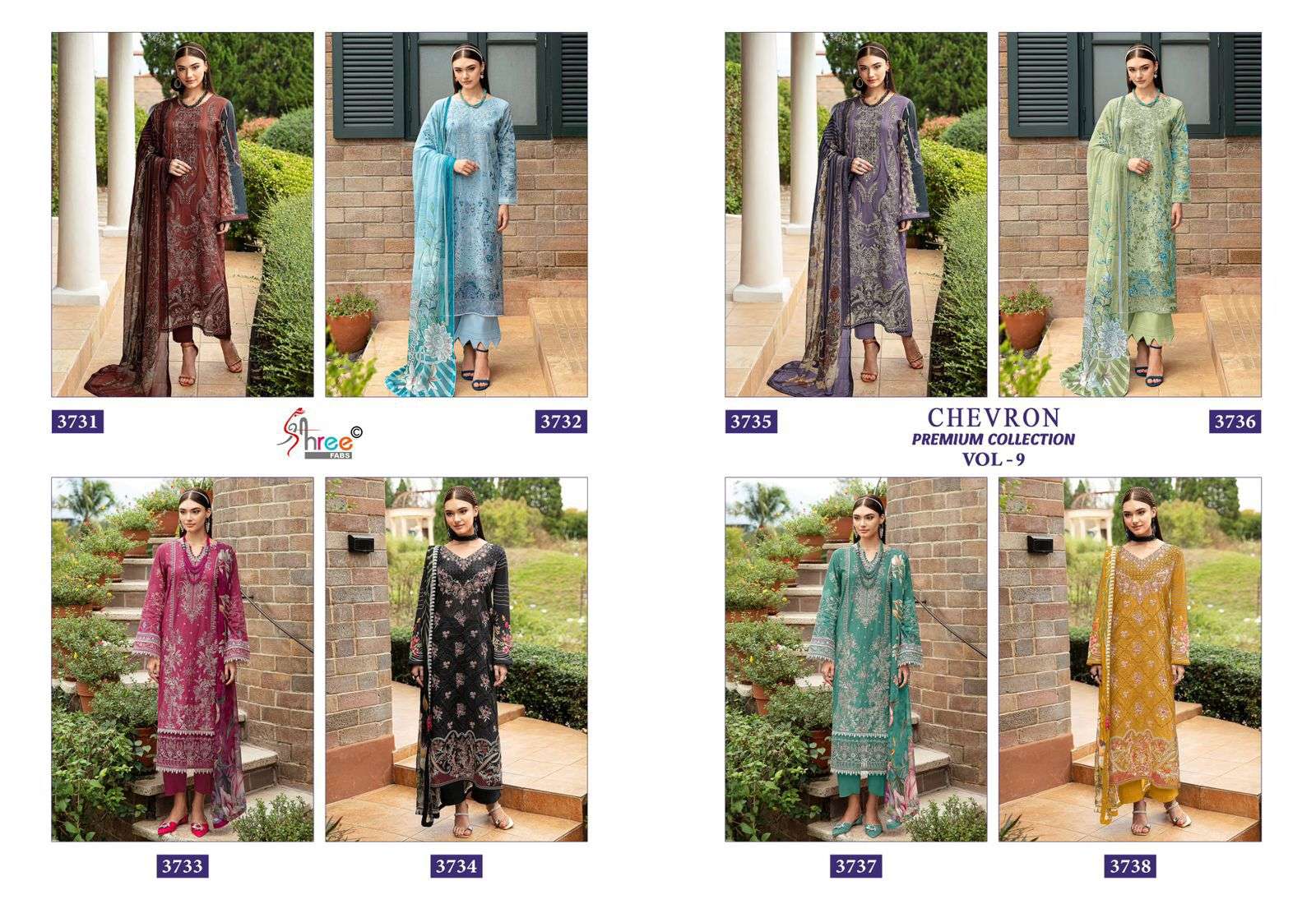 SHREE FABS CHEVRON PREMIUM COLLECTION VOL 9 COTTON DESIGNER WORK SALWAR KAMEEZ 