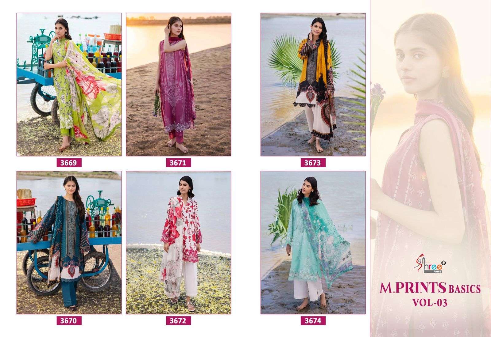 SHREE FABS M PRINTS BASICS VOL 3 COTTON FANCY WORK SALWAR KAMEEZ 
