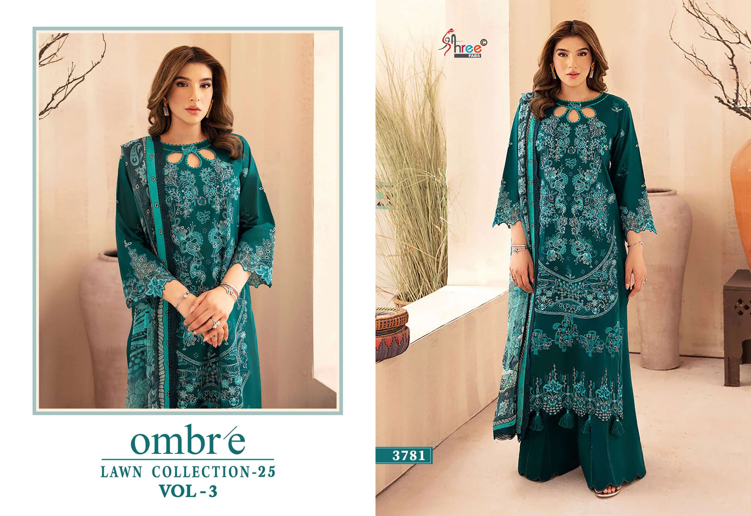 SHREE FABS OMBRE LAWN COLLECTION 25 VOL 3 COTTON EMBROIDERY DESIGNER SUIT