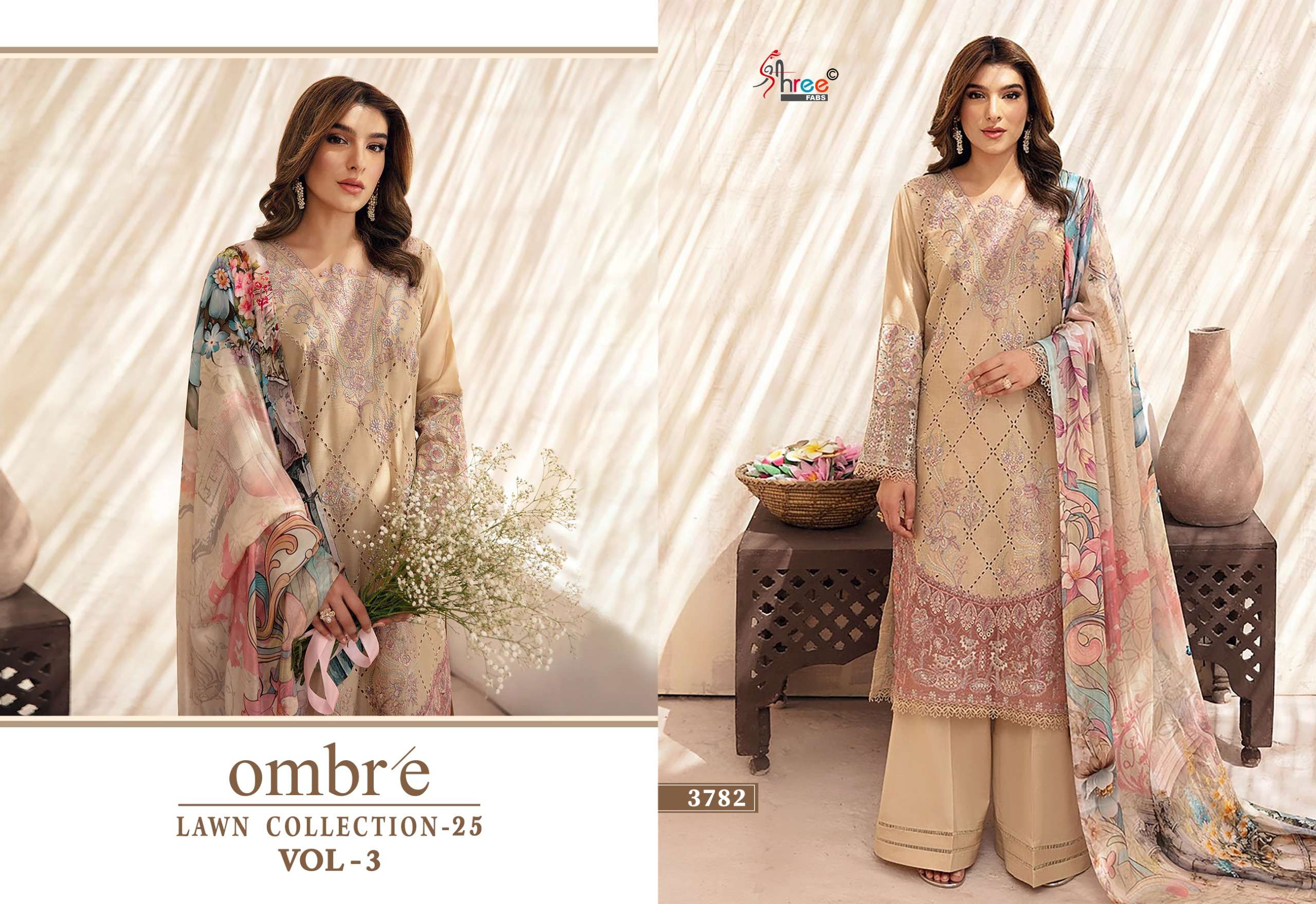 SHREE FABS OMBRE LAWN COLLECTION 25 VOL 3 COTTON EMBROIDERY DESIGNER SUIT
