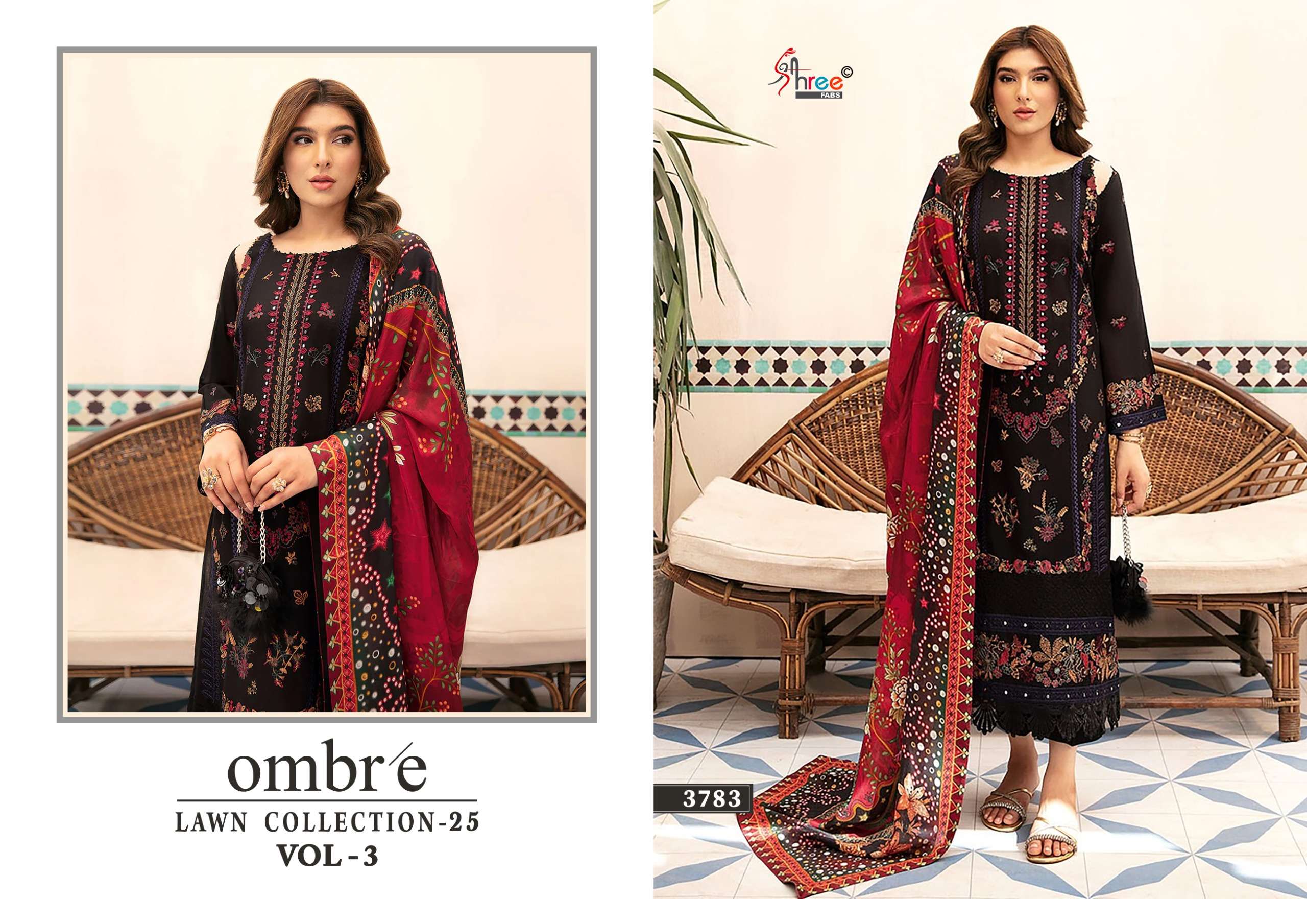 SHREE FABS OMBRE LAWN COLLECTION 25 VOL 3 COTTON EMBROIDERY DESIGNER SUIT