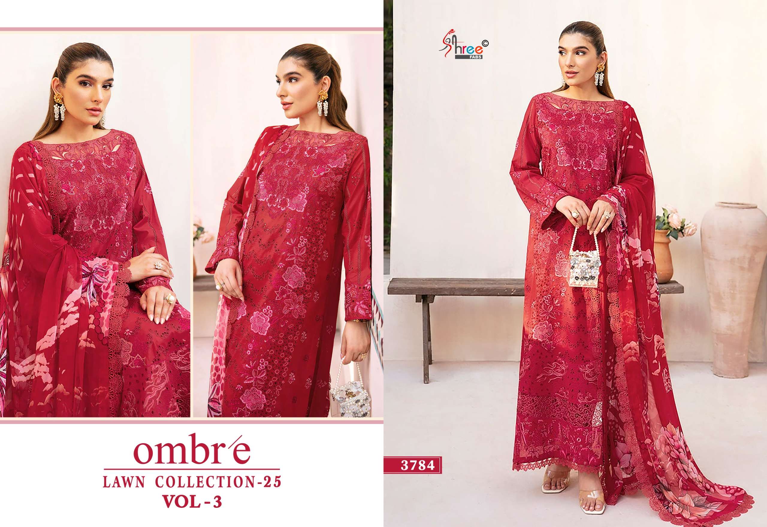 SHREE FABS OMBRE LAWN COLLECTION 25 VOL 3 COTTON EMBROIDERY DESIGNER SUIT