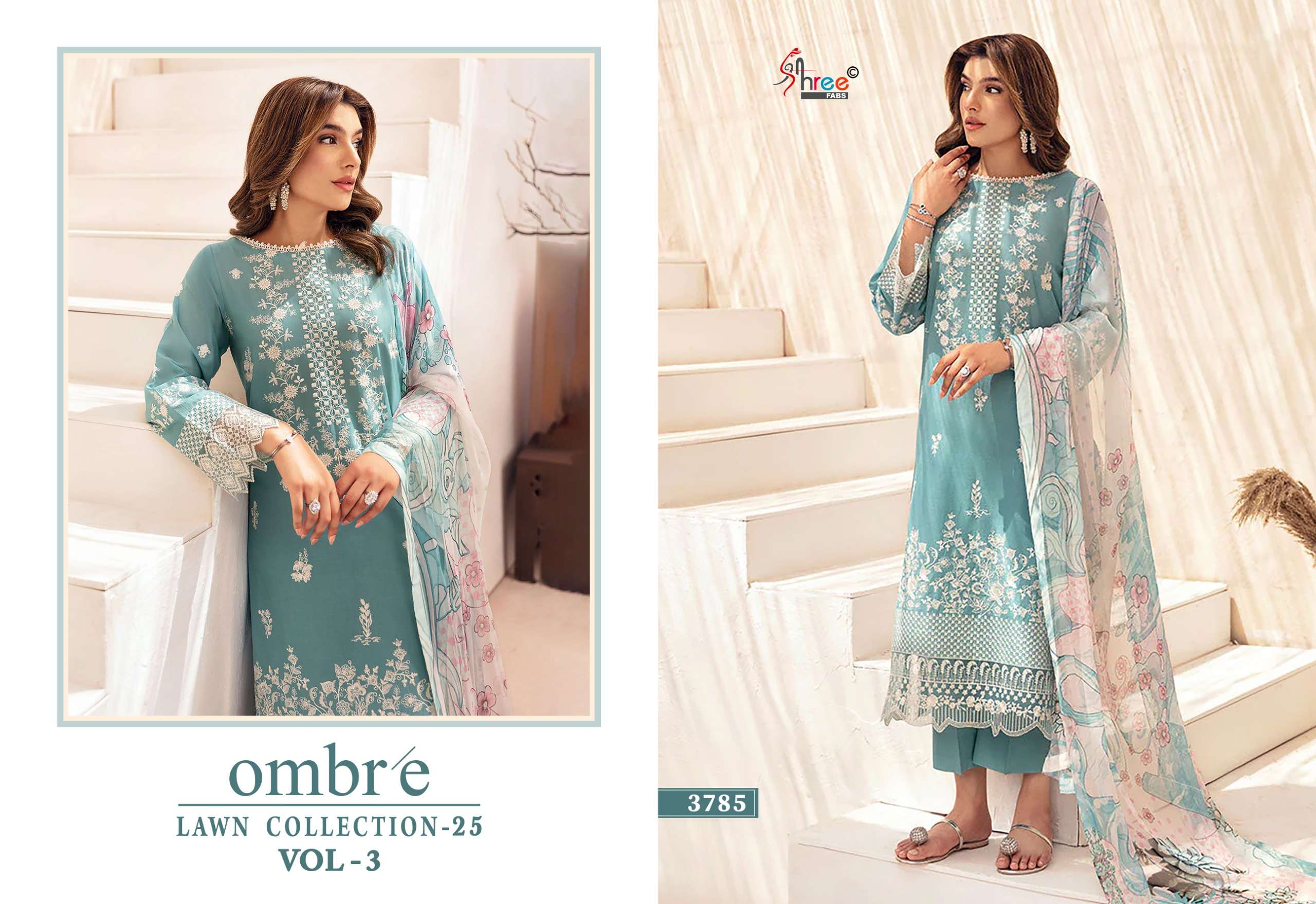 SHREE FABS OMBRE LAWN COLLECTION 25 VOL 3 COTTON EMBROIDERY DESIGNER SUIT