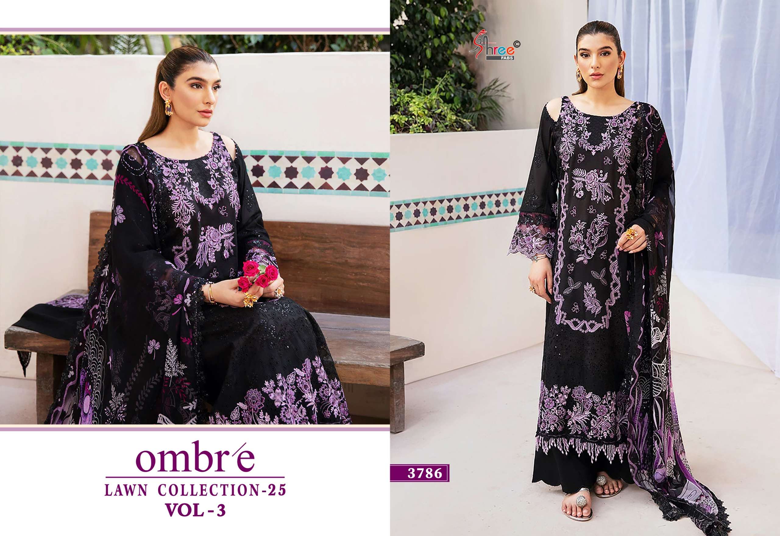 SHREE FABS OMBRE LAWN COLLECTION 25 VOL 3 COTTON EMBROIDERY DESIGNER SUIT
